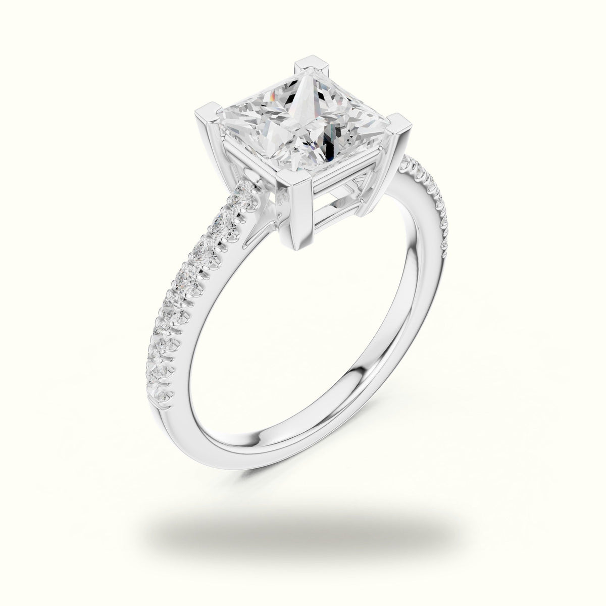 Princess Lab Grown lab-grown diamond Pavé Engagement Ring — White gold, view 2 | Crystal N Cuts