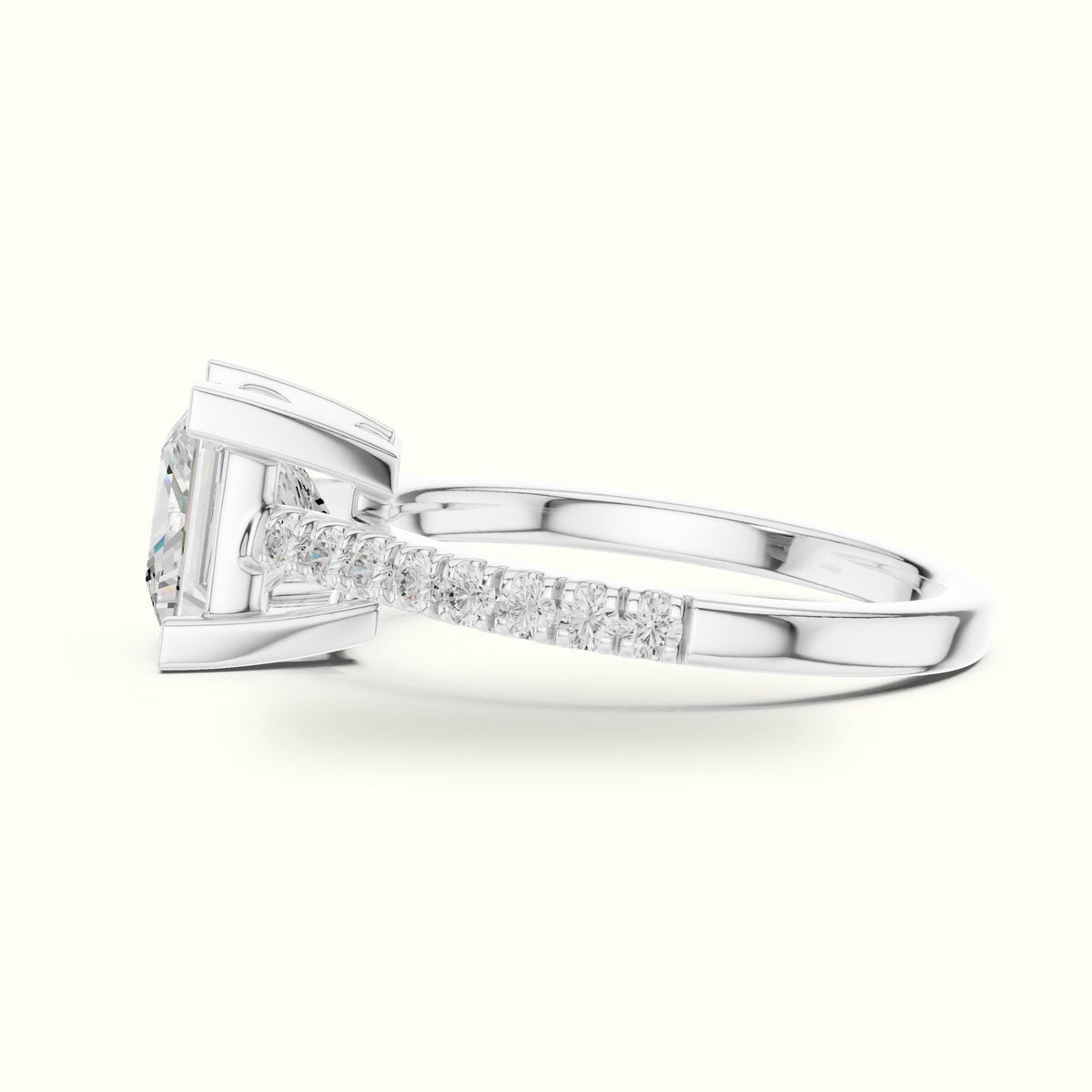 Princess Lab Grown lab-grown diamond Pavé Engagement Ring — White gold, view 3 | Crystal N Cuts