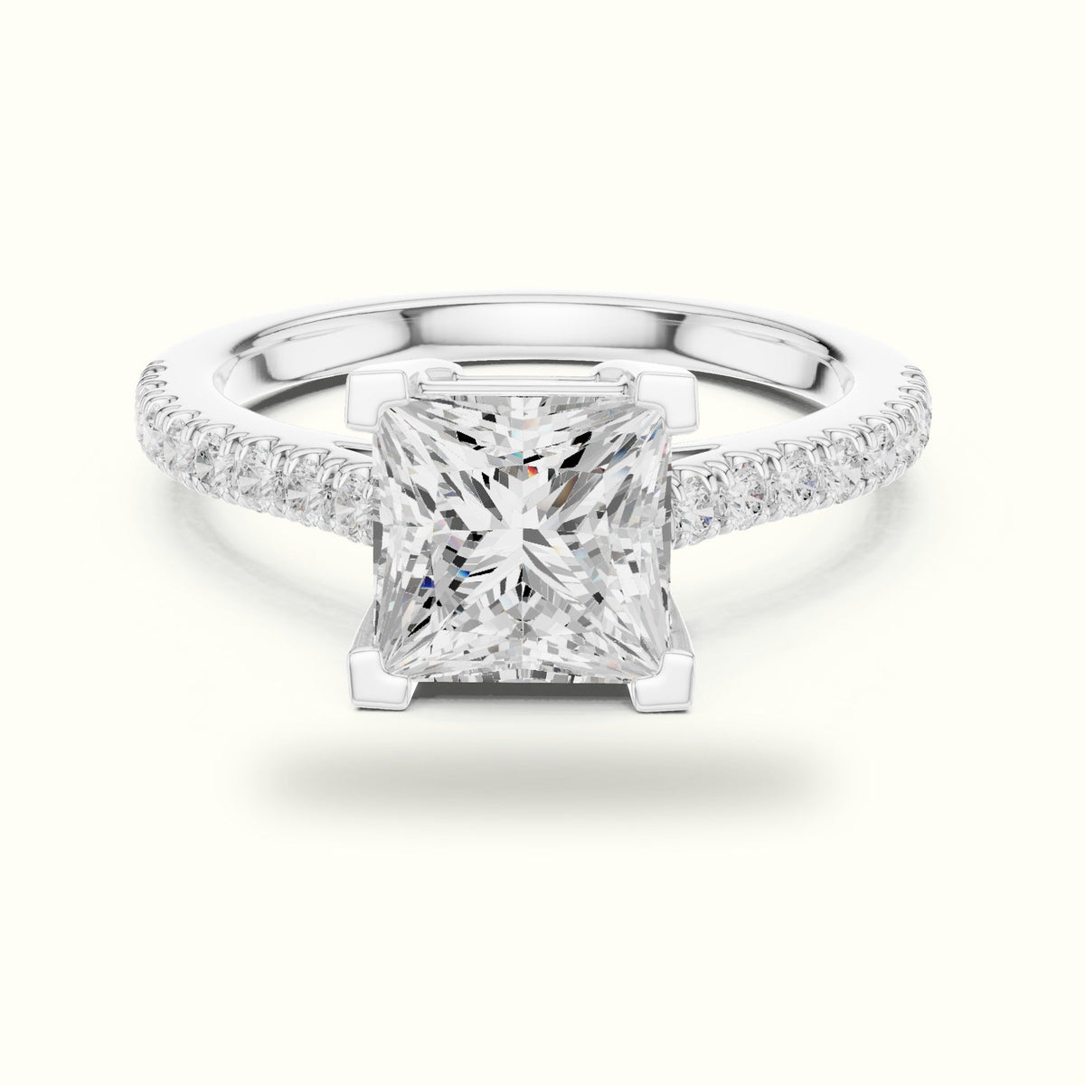 Princess Lab Grown lab-grown diamond Pavé Engagement Ring — White gold, front view | Crystal N Cuts