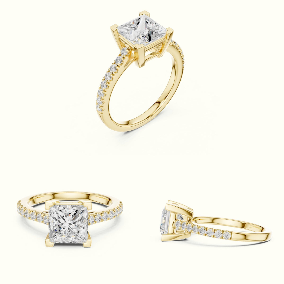 Princess Lab Grown lab-grown diamond Pavé Engagement Ring — Yellow gold, on the hand | Crystal N Cuts