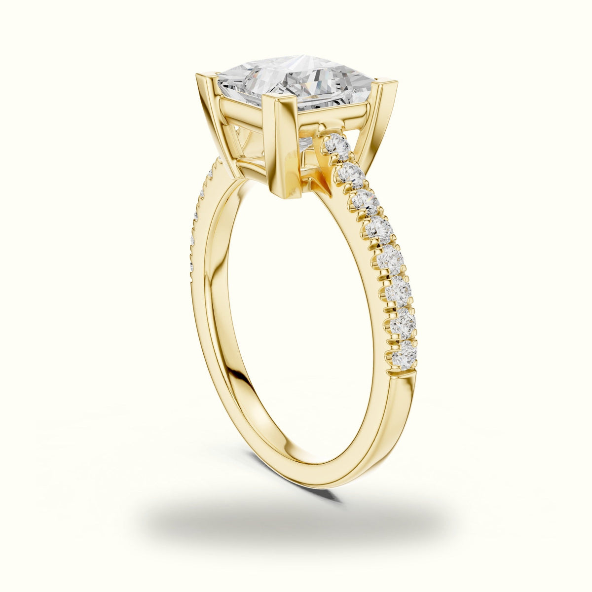 Princess Lab Grown lab-grown diamond Pavé Engagement Ring — Yellow gold, view 1 | Crystal N Cuts