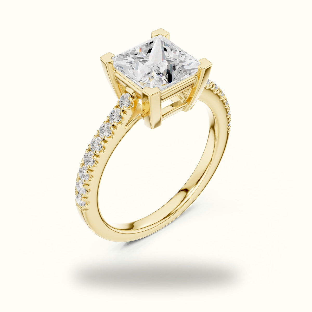 Princess Lab Grown lab-grown diamond Pavé Engagement Ring — Yellow gold, view 2 | Crystal N Cuts