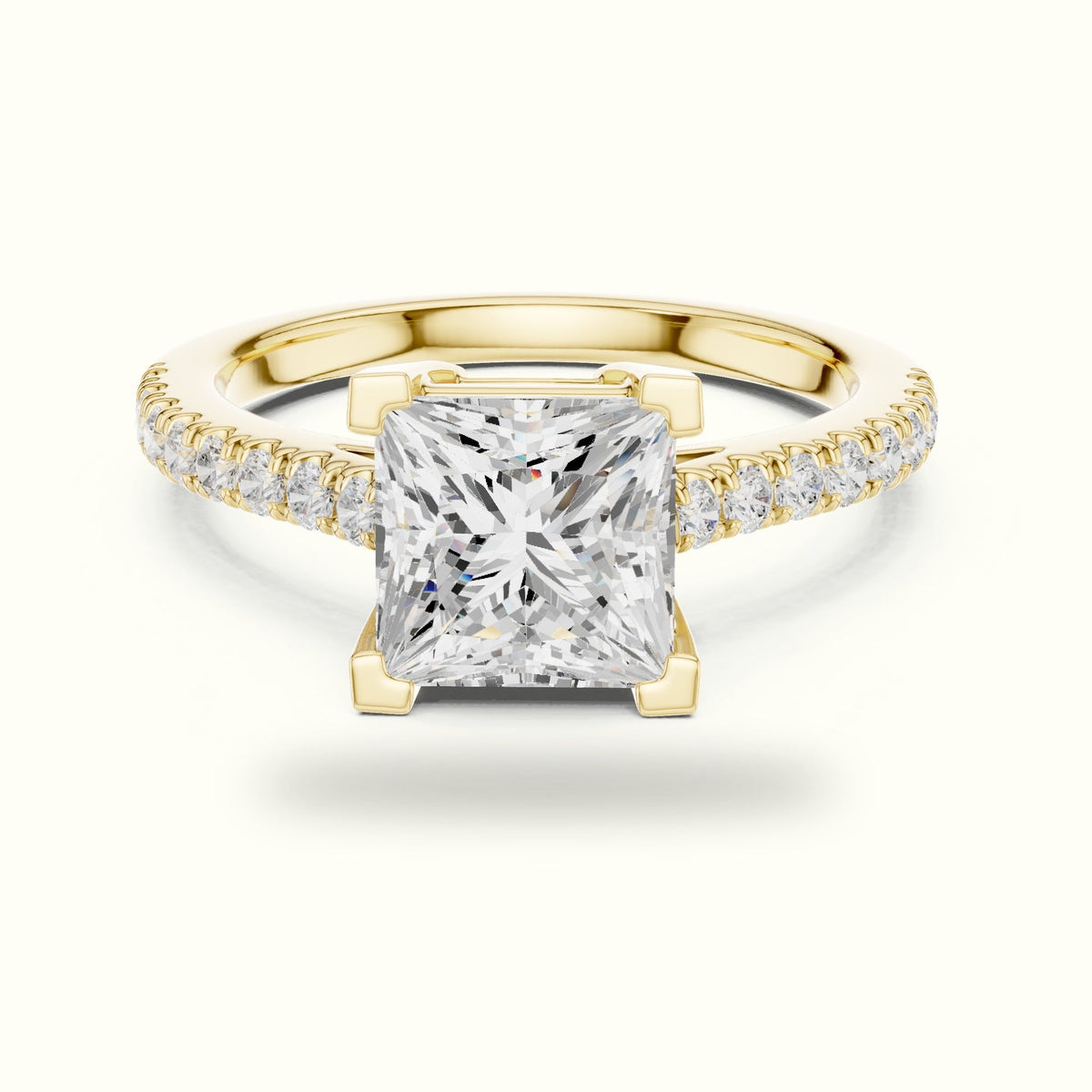Princess Lab Grown lab-grown diamond Pavé Engagement Ring — Yellow gold, front view | Crystal N Cuts