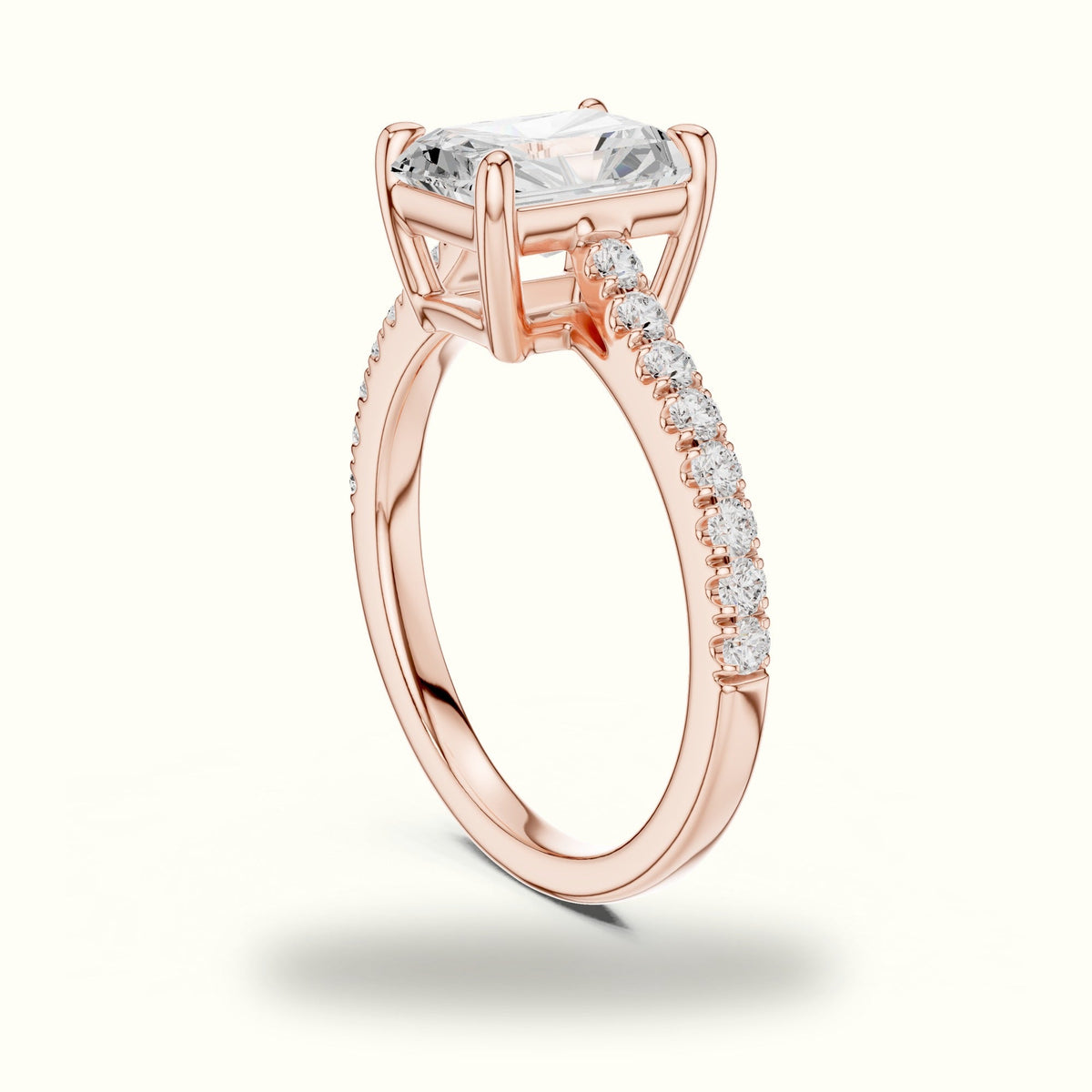 Radiant Lab Grown lab-grown diamond Pavé Engagement Ring — Rose gold, view 1 | Crystal N Cuts