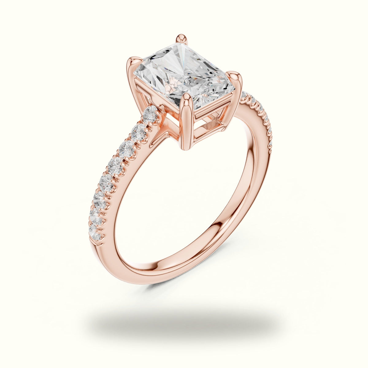 Radiant Lab Grown lab-grown diamond Pavé Engagement Ring — Rose gold, view 2 | Crystal N Cuts