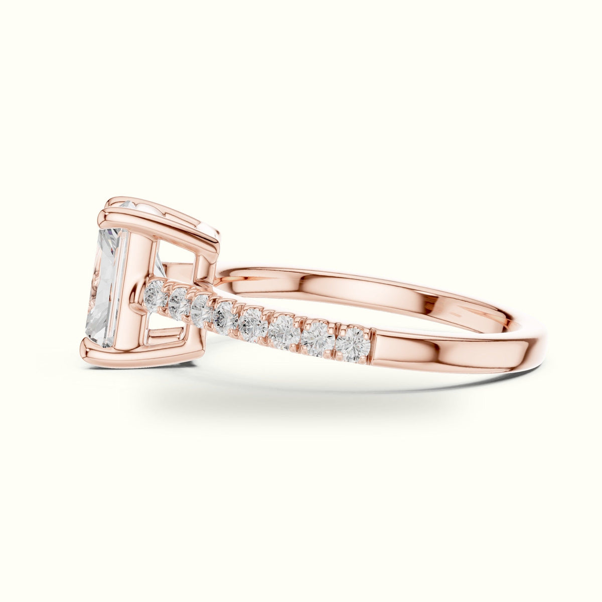 Radiant Lab Grown lab-grown diamond Pavé Engagement Ring — Rose gold, view 3 | Crystal N Cuts