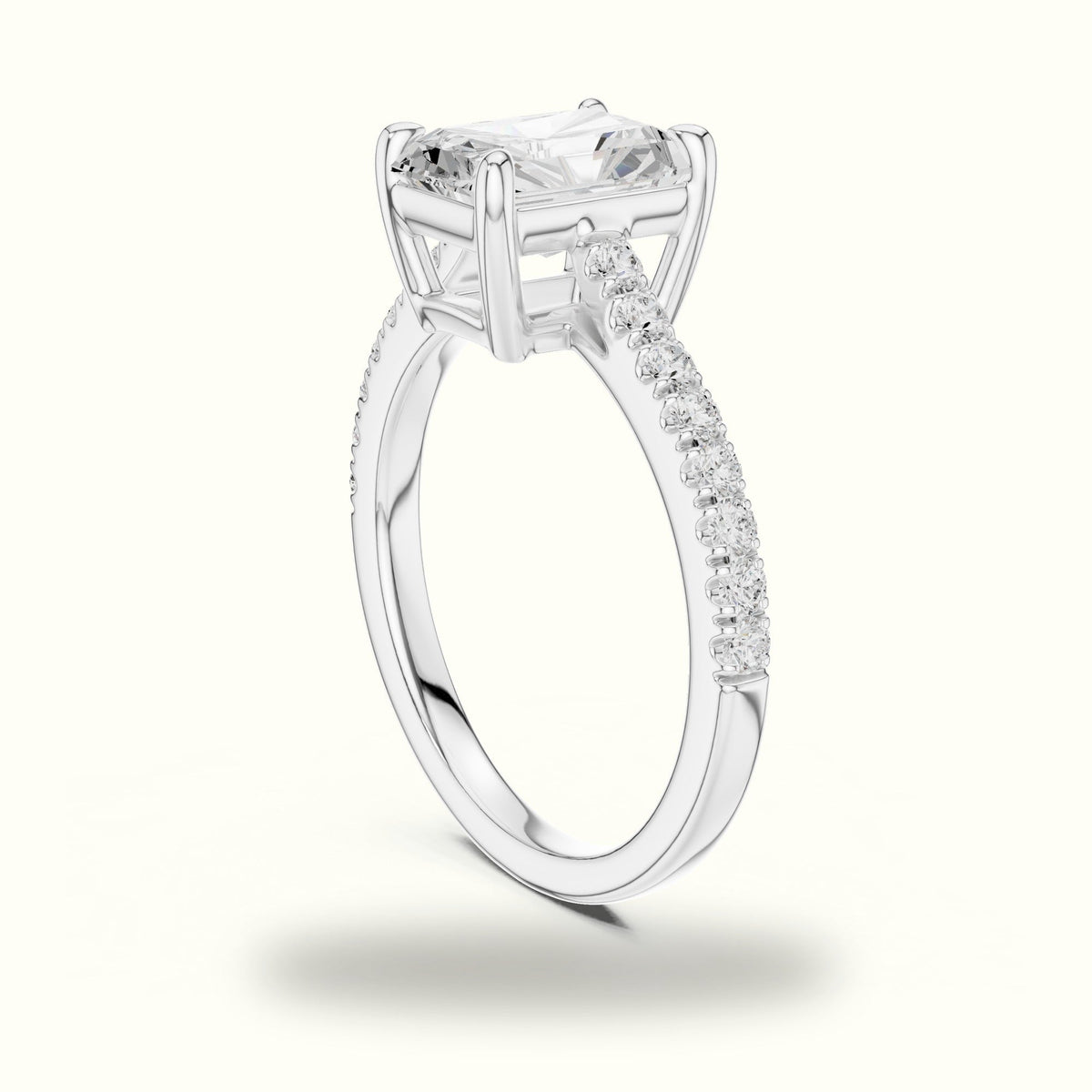 Radiant Lab Grown lab-grown diamond Pavé Engagement Ring — White gold, view 1 | Crystal N Cuts