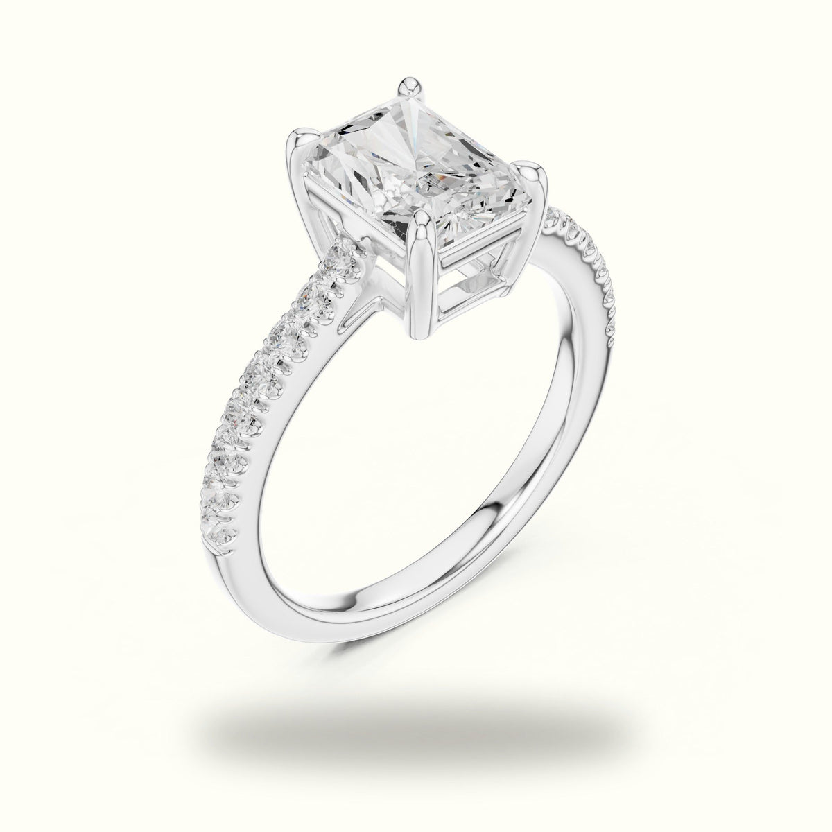 Radiant Lab Grown lab-grown diamond Pavé Engagement Ring — White gold, view 2 | Crystal N Cuts