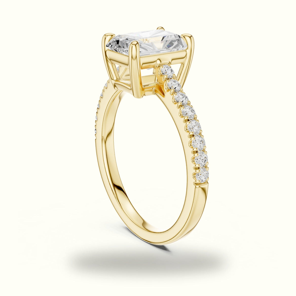 Radiant Lab Grown lab-grown diamond Pavé Engagement Ring — Yellow gold, view 1 | Crystal N Cuts
