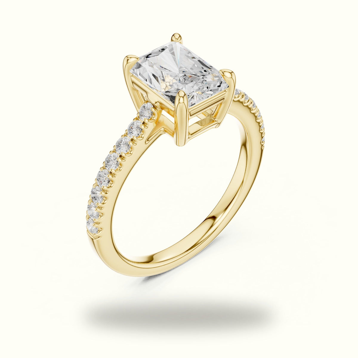 Radiant Lab Grown lab-grown diamond Pavé Engagement Ring — Yellow gold, view 2 | Crystal N Cuts