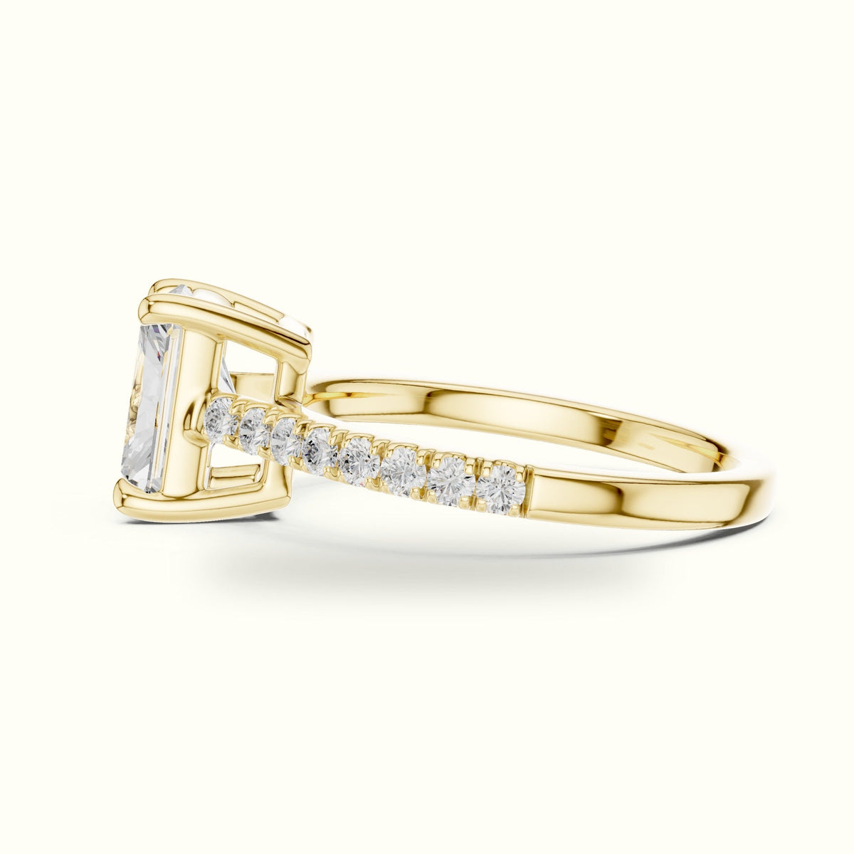 Radiant Lab Grown lab-grown diamond Pavé Engagement Ring — Yellow gold, view 3 | Crystal N Cuts