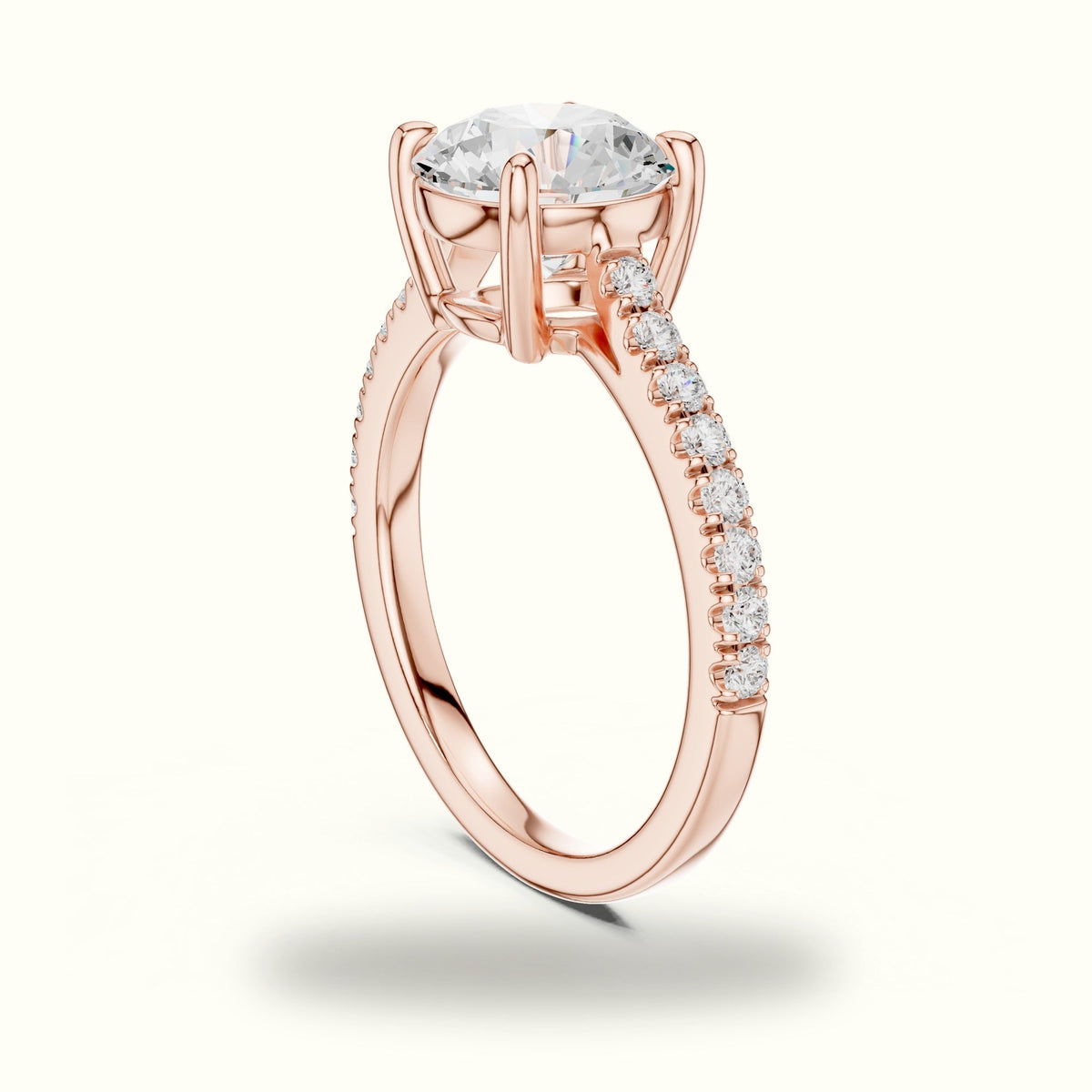 Round Lab Grown lab-grown diamond Pavé Engagement Ring — Rose gold, view 1 | Crystal N Cuts