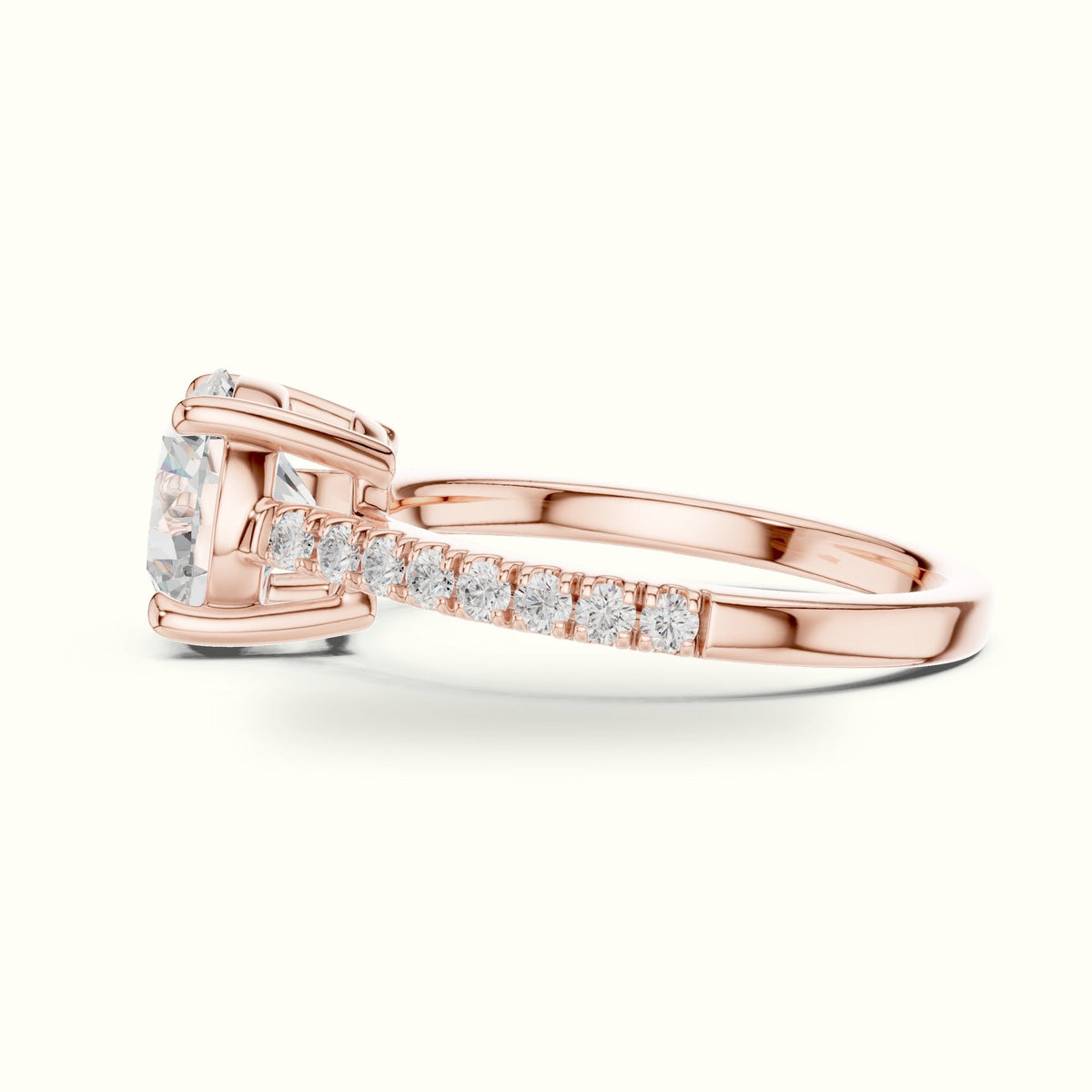 Round Lab Grown lab-grown diamond Pavé Engagement Ring — Rose gold, view 3 | Crystal N Cuts