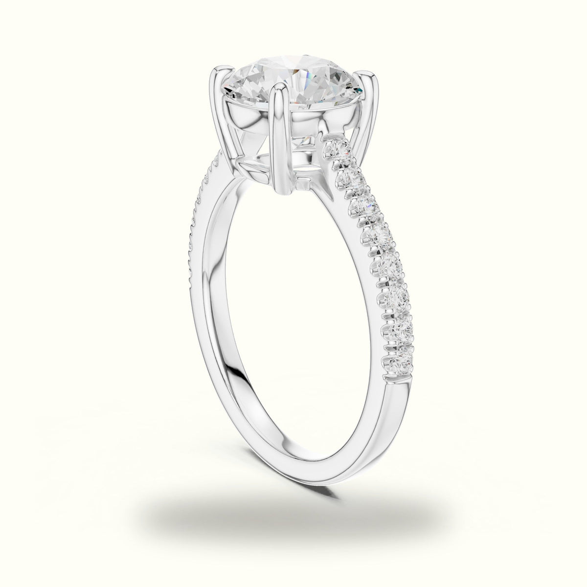 Round Lab Grown lab-grown diamond Pavé Engagement Ring — White gold, view 1 | Crystal N Cuts