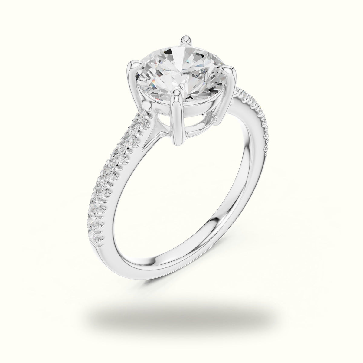 Round Lab Grown lab-grown diamond Pavé Engagement Ring — White gold, view 2 | Crystal N Cuts
