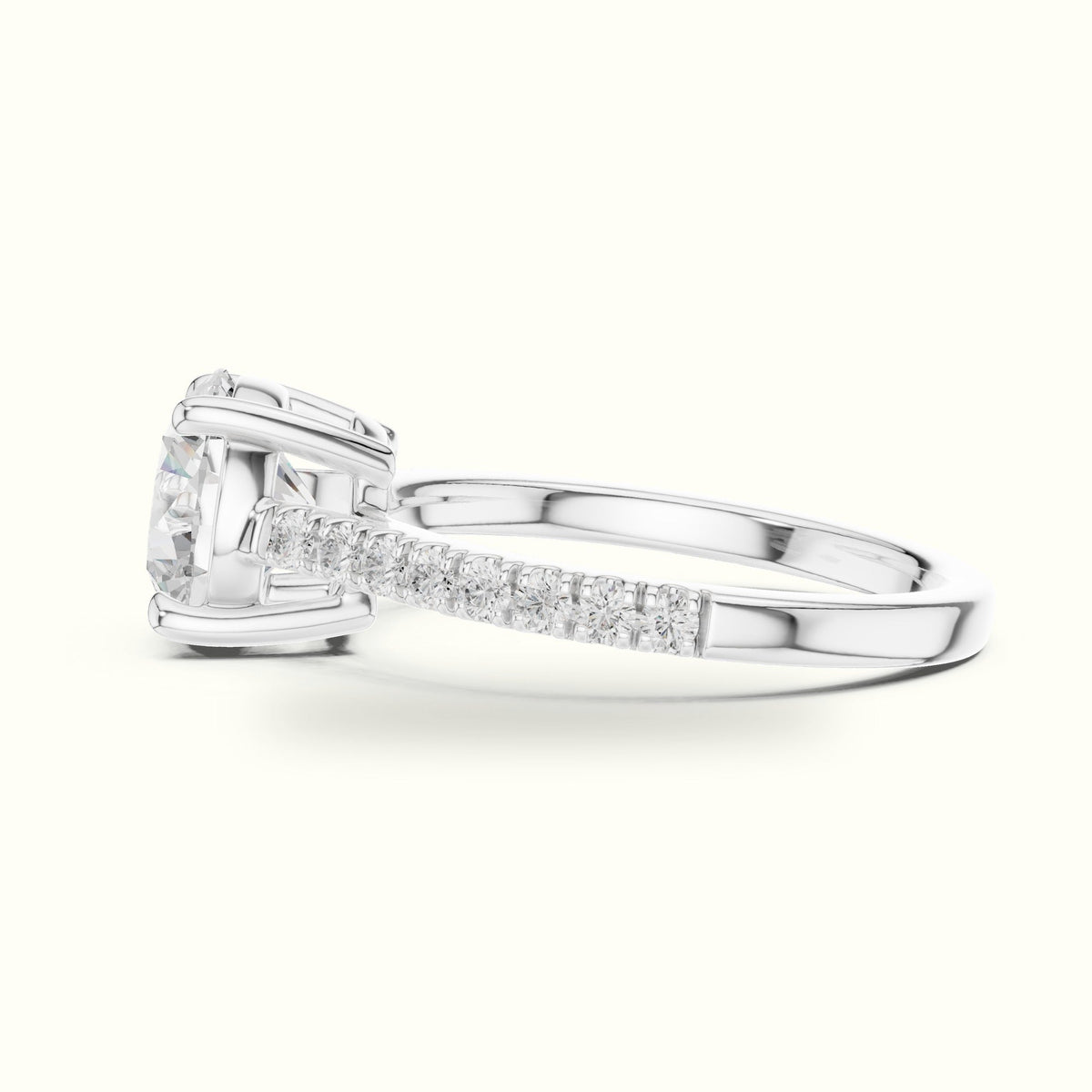 Round Lab Grown lab-grown diamond Pavé Engagement Ring — White gold, view 3 | Crystal N Cuts