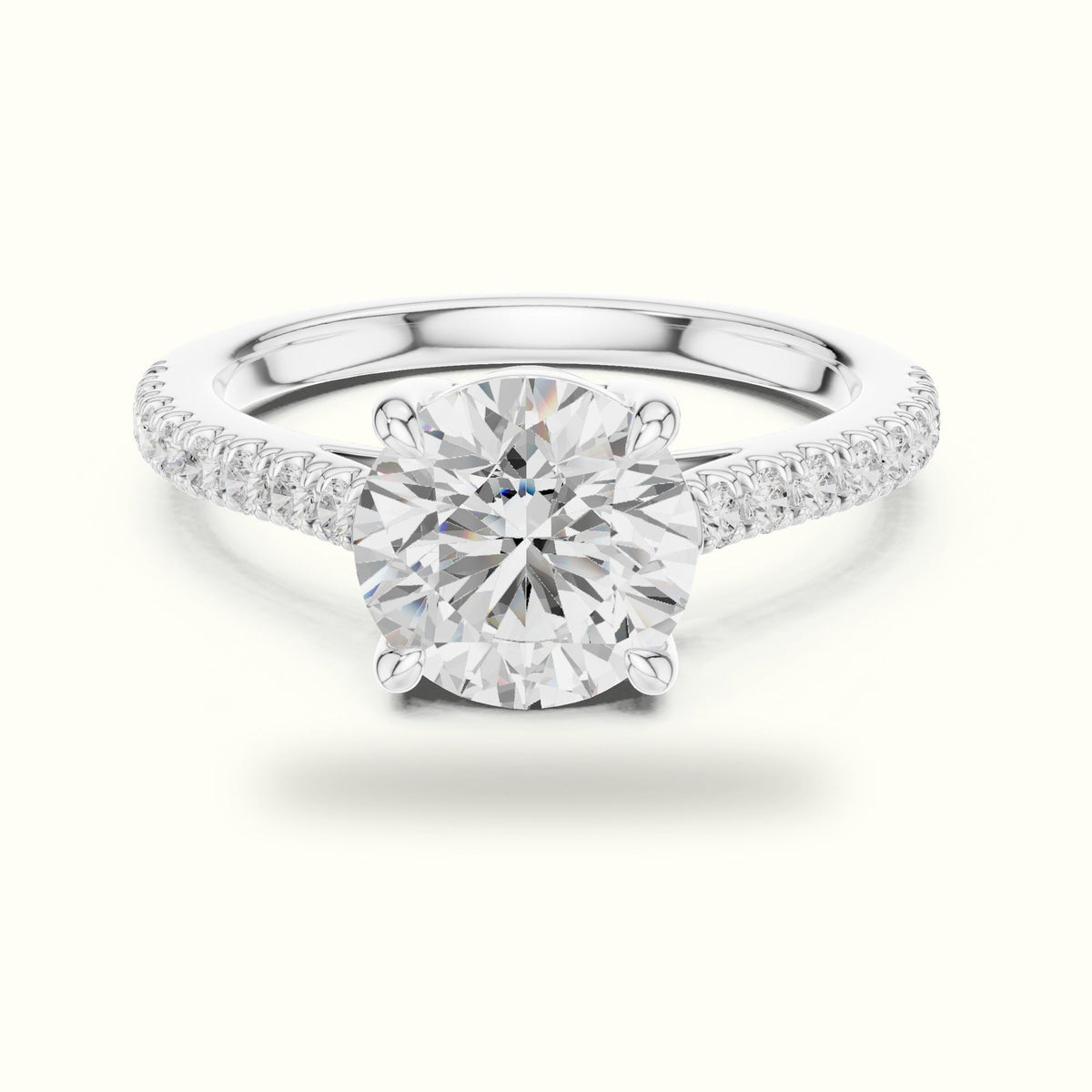 Round Lab Grown lab-grown diamond Pavé Engagement Ring — White gold, front view | Crystal N Cuts
