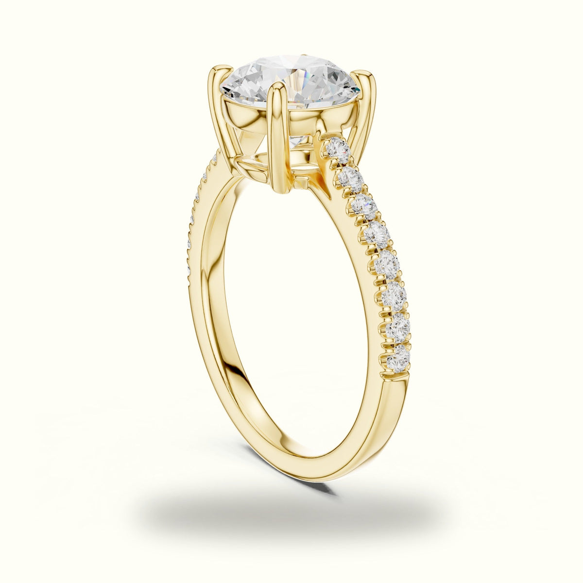 Round Lab Grown lab-grown diamond Pavé Engagement Ring — Yellow gold, view 1 | Crystal N Cuts