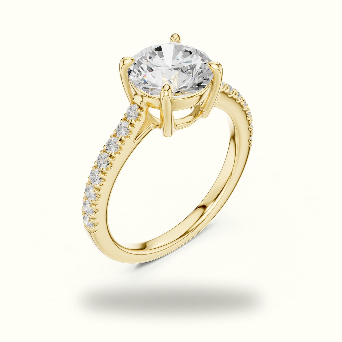 Round Lab Grown lab-grown diamond Pavé Engagement Ring — Yellow gold, view 2 | Crystal N Cuts