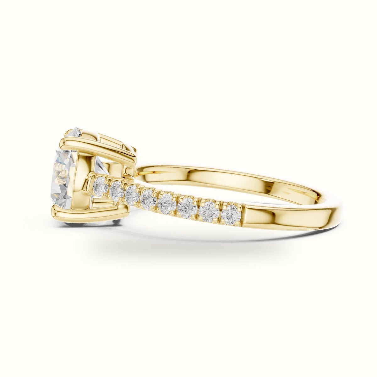 Round Lab Grown lab-grown diamond Pavé Engagement Ring — Yellow gold, view 3 | Crystal N Cuts
