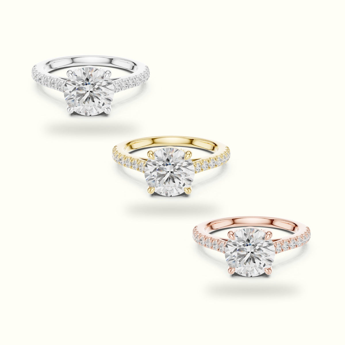 Round Lab Grown lab-grown diamond Pavé Engagement Ring — Rose gold, front view | Crystal N Cuts