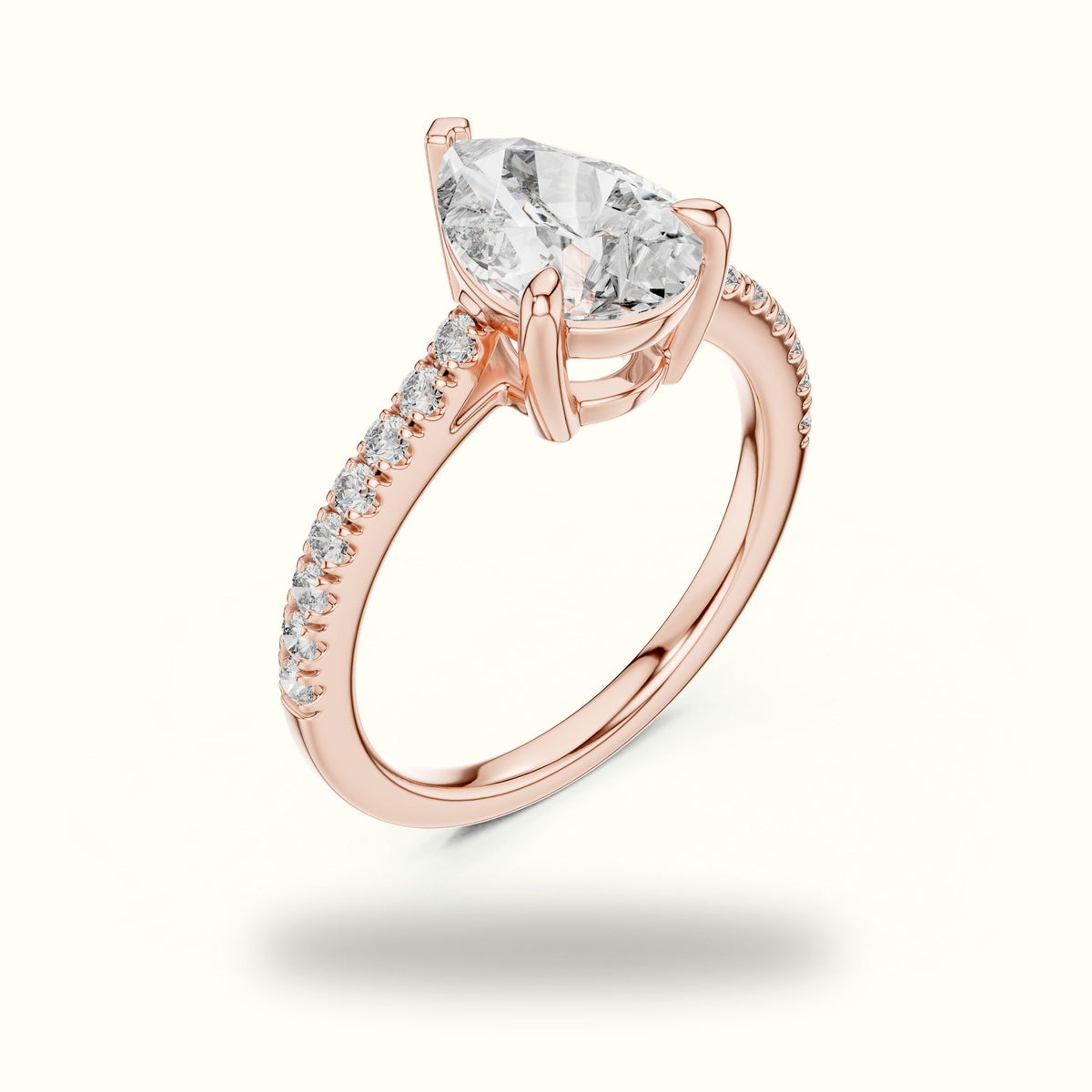 Pear Lab-Grown Diamond Solitaire Engagement Ring DDLR-039 — Rose gold, view 2 | Crystal N Cuts