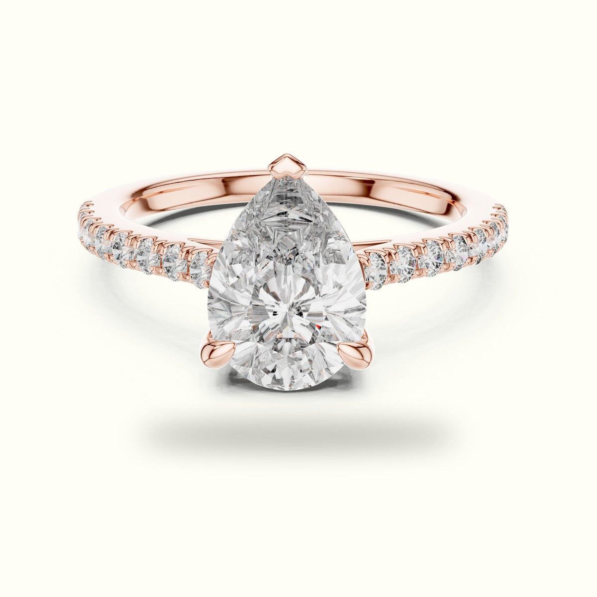 Pear Lab-Grown Diamond Solitaire Engagement Ring DDLR-039 — Rose gold, front view | Crystal N Cuts