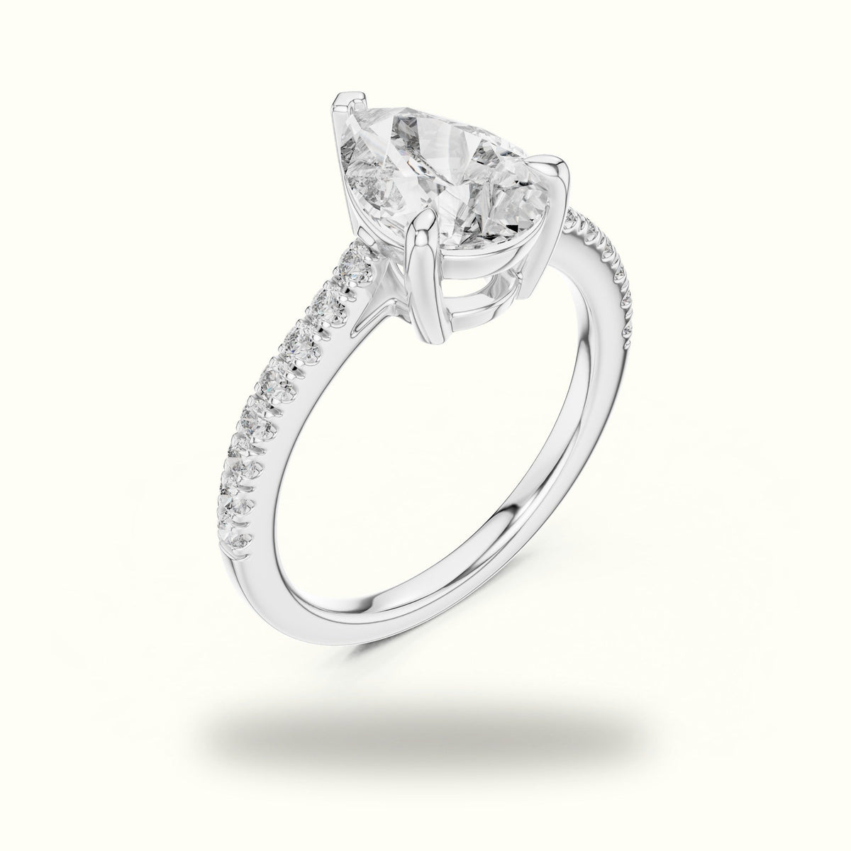 Pear Lab-Grown Diamond Solitaire Engagement Ring DDLR-039 — White gold, view 2 | Crystal N Cuts