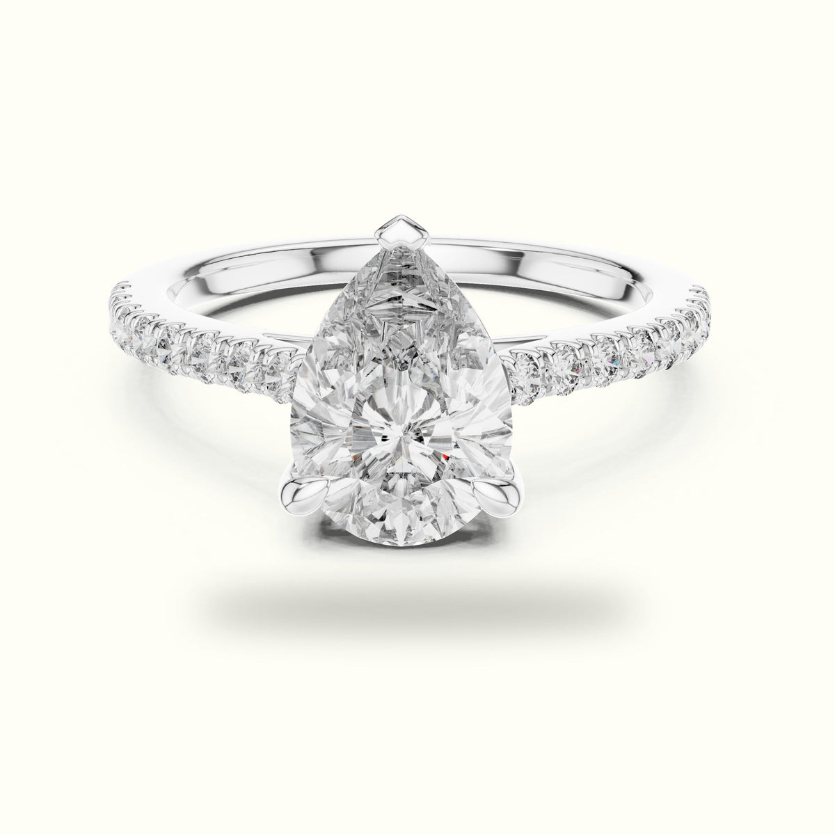 Pear Lab-Grown Diamond Solitaire Engagement Ring DDLR-039 — White gold, front view | Crystal N Cuts