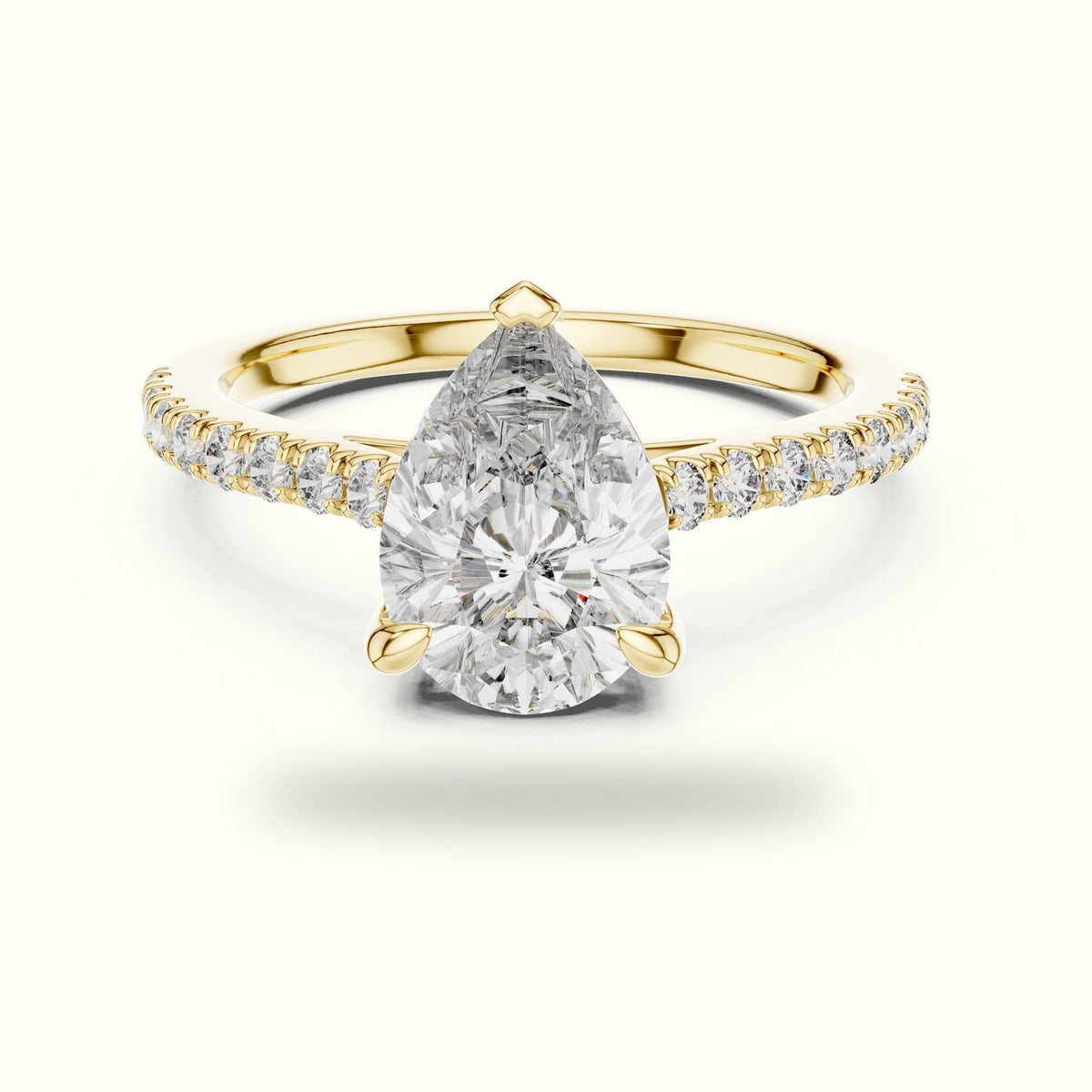 Pear Lab-Grown Diamond Solitaire Engagement Ring DDLR-039 — Yellow gold, front view | Crystal N Cuts