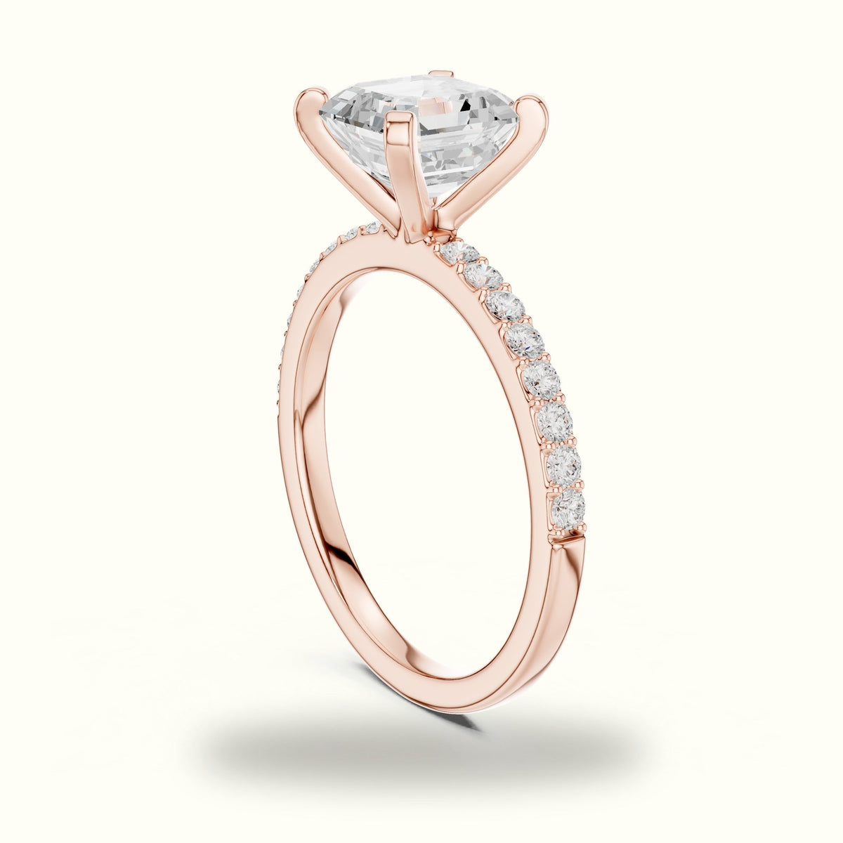 Asscher Cut Basket with Corner Prongs Solitaire Ring — Rose gold, view 1 | Crystal N Cuts