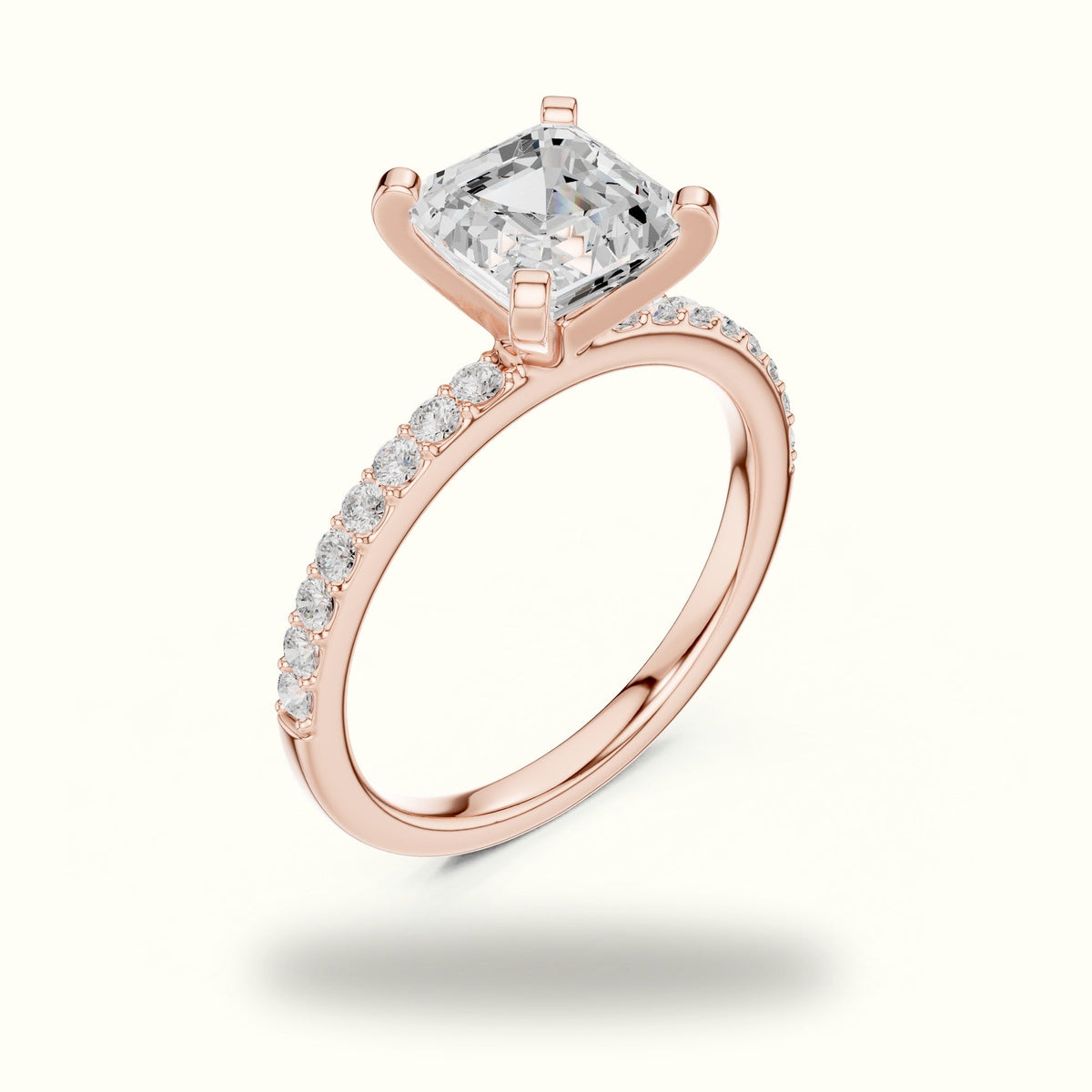 Asscher Cut Basket with Corner Prongs Solitaire Ring — Rose gold, view 2 | Crystal N Cuts