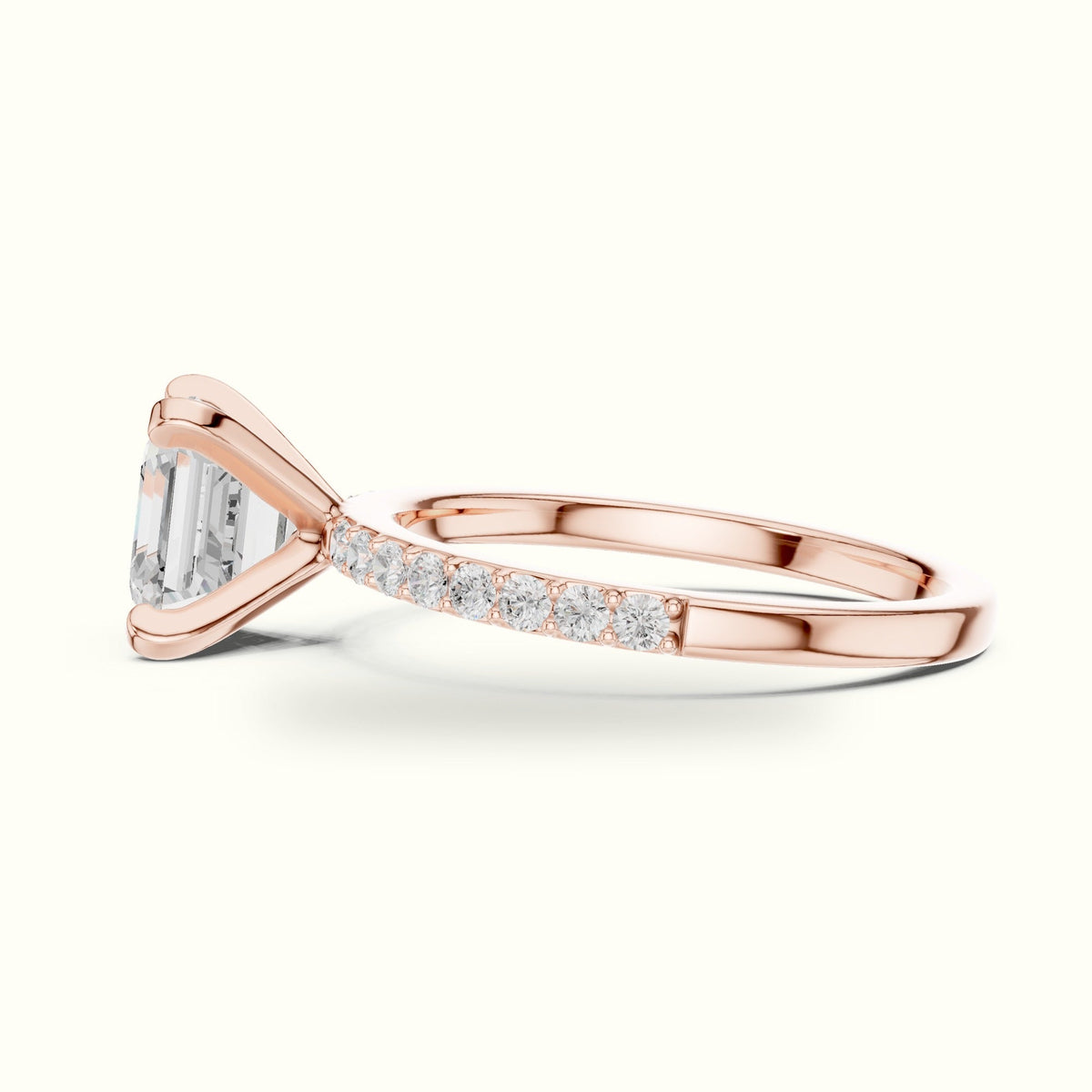 Asscher Cut Basket with Corner Prongs Solitaire Ring — Rose gold, view 3 | Crystal N Cuts