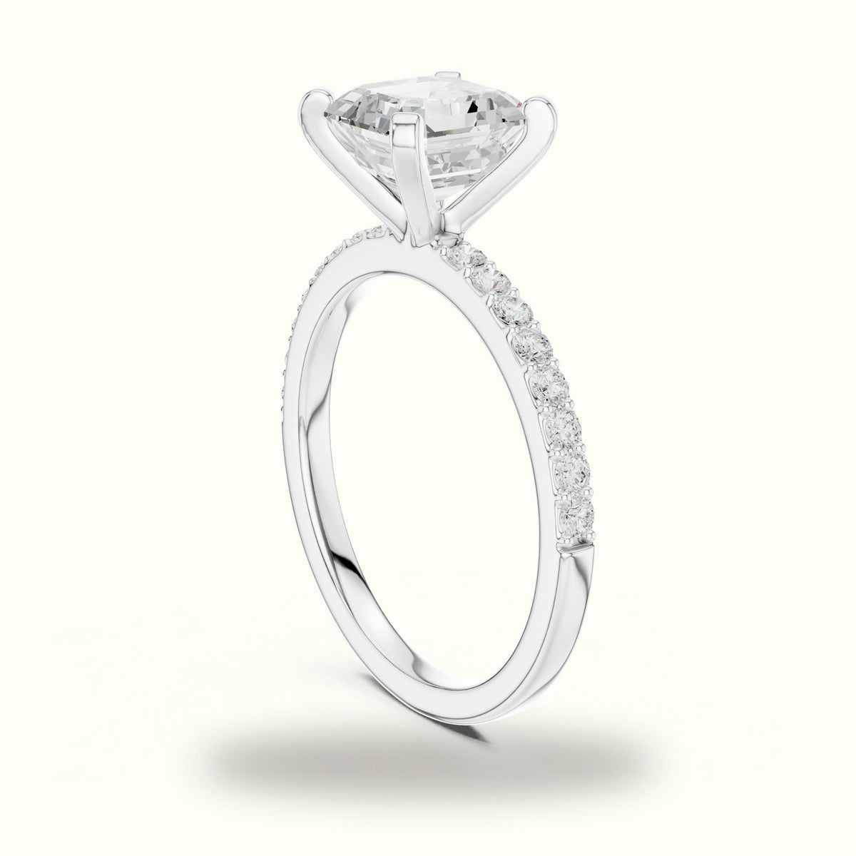 Asscher Cut Basket with Corner Prongs Solitaire Ring — White gold, view 1 | Crystal N Cuts