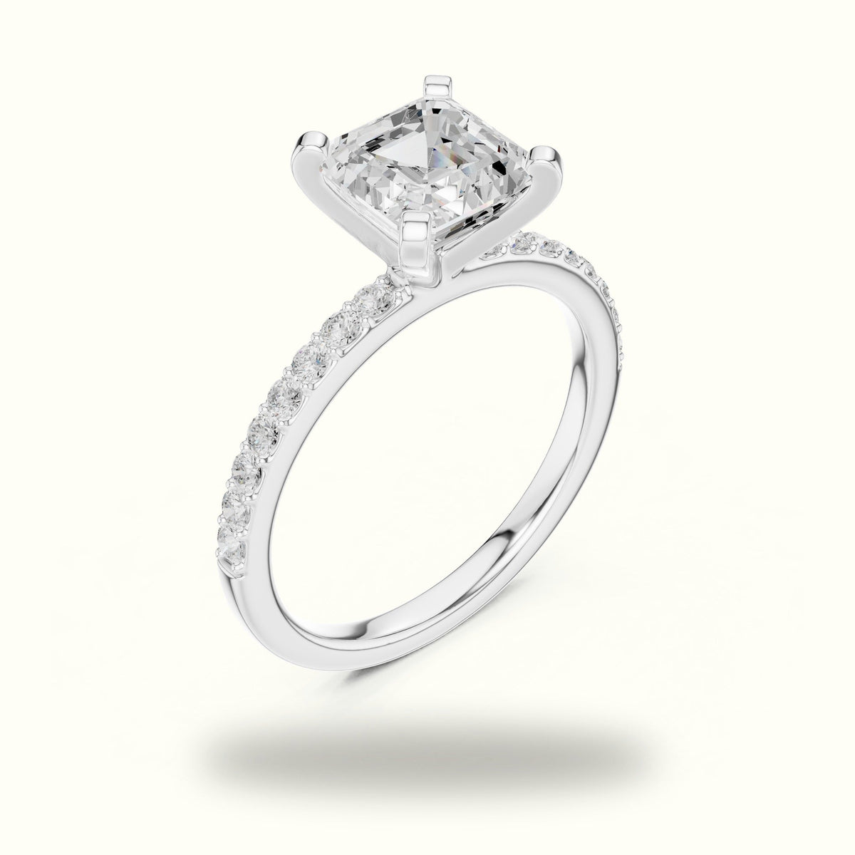 Asscher Cut Basket with Corner Prongs Solitaire Ring — White gold, view 2 | Crystal N Cuts