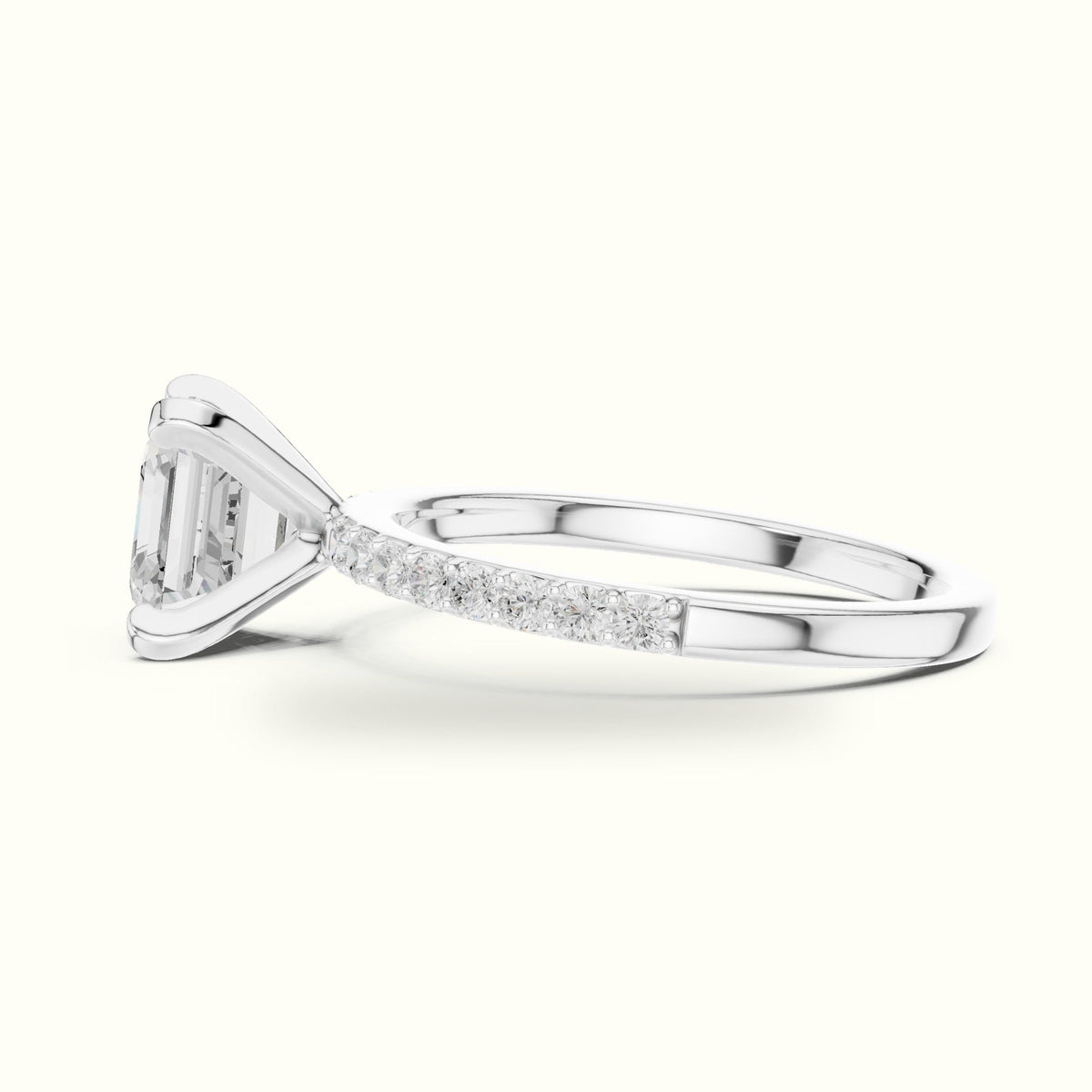 Asscher Cut Basket with Corner Prongs Solitaire Ring — White gold, view 3 | Crystal N Cuts