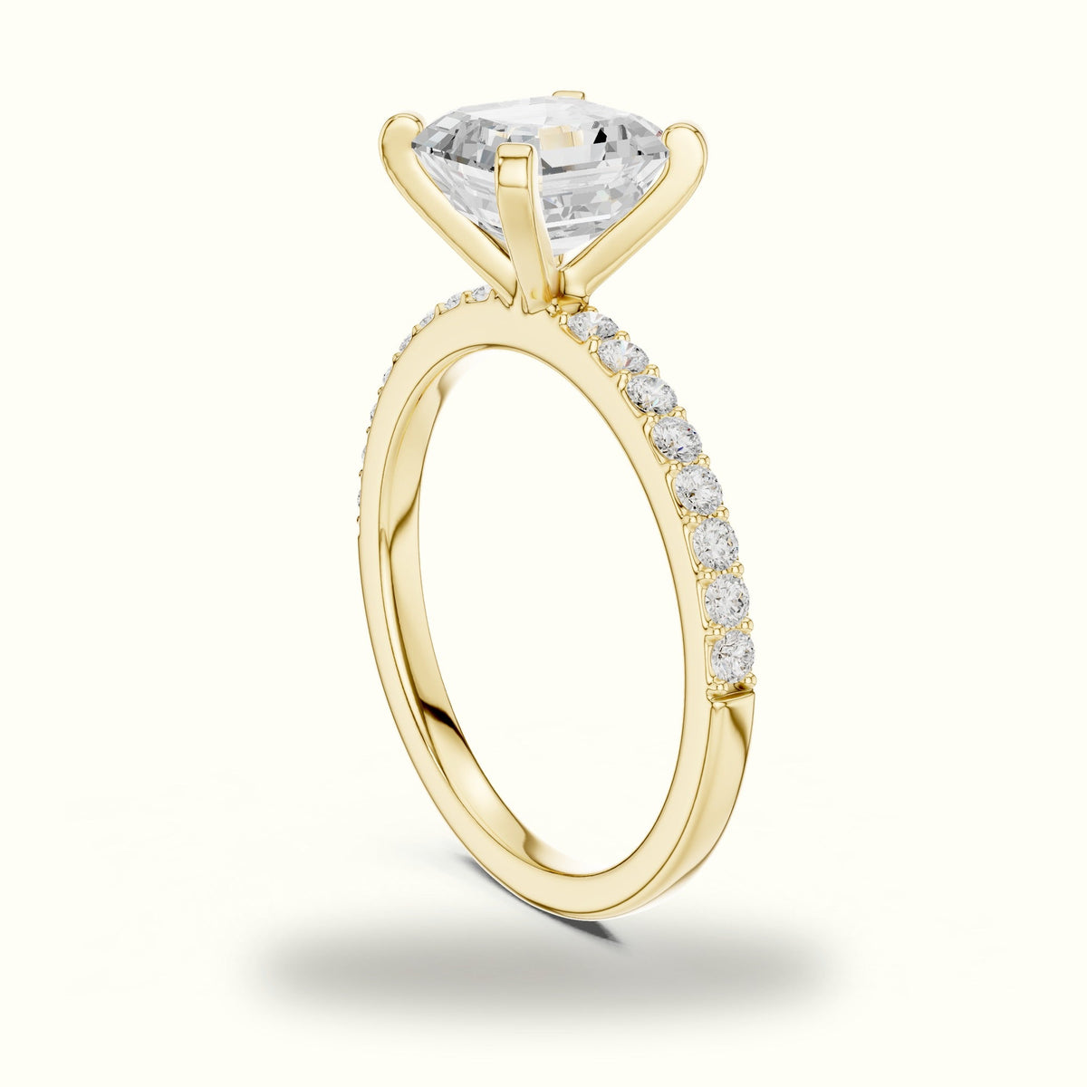 Asscher Cut Basket with Corner Prongs Solitaire Ring — Yellow gold, view 1 | Crystal N Cuts