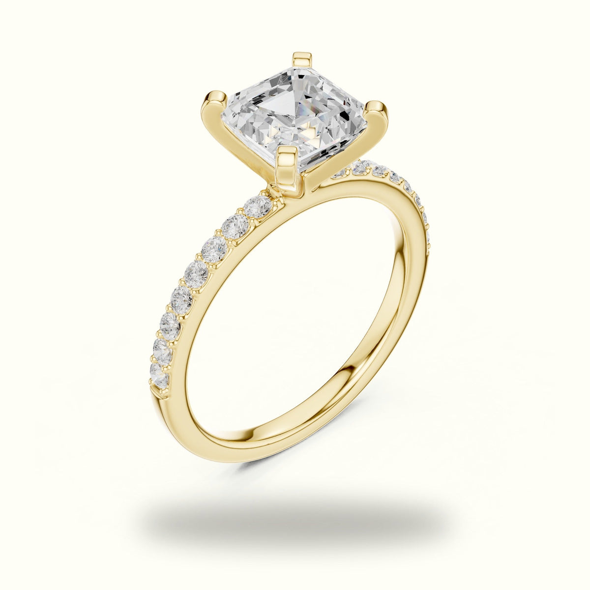 Asscher Cut Basket with Corner Prongs Solitaire Ring — Yellow gold, view 2 | Crystal N Cuts