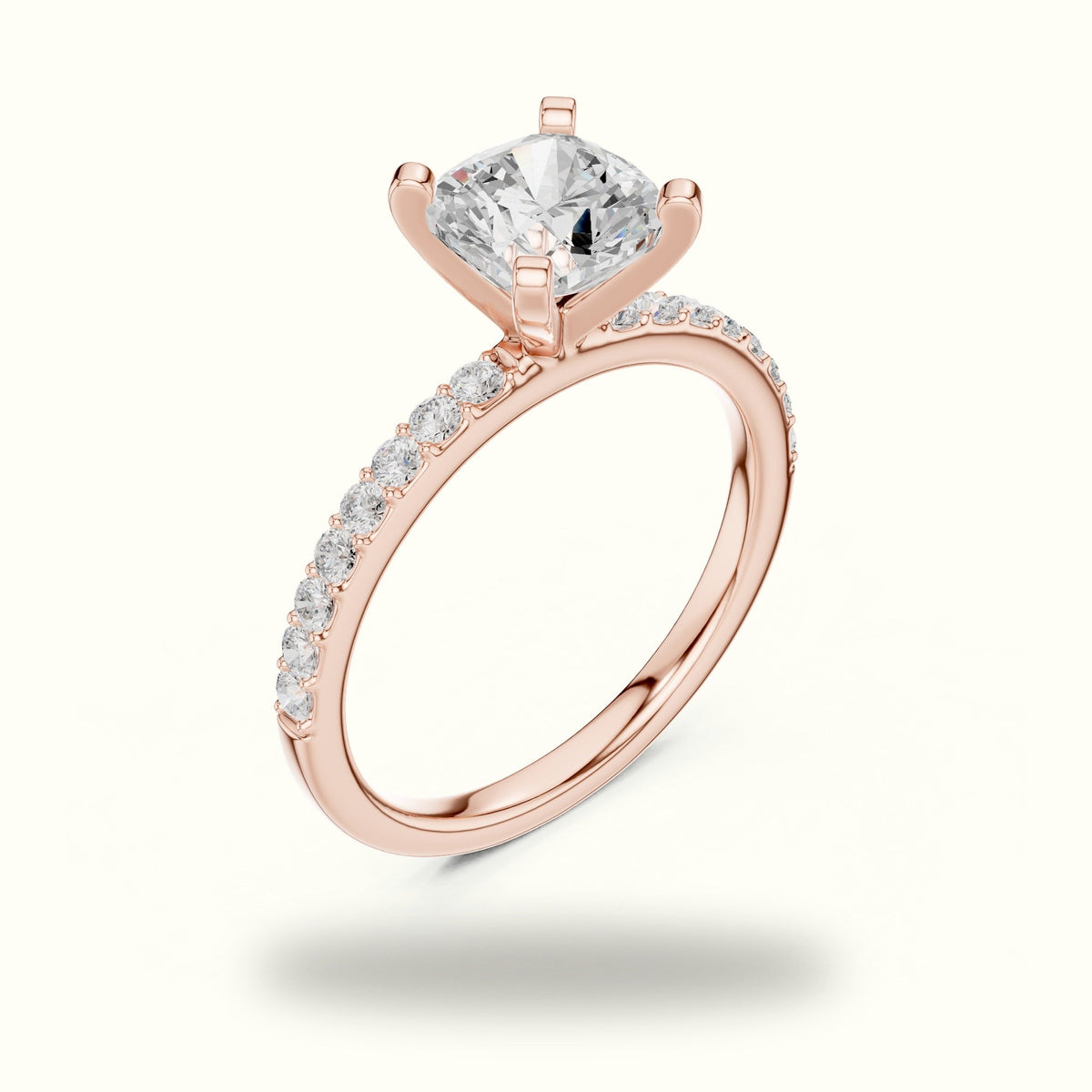 Cushion Cut Corner Prong Lab-Grown Solitaire Ring — Rose gold, view 2 | Crystal N Cuts