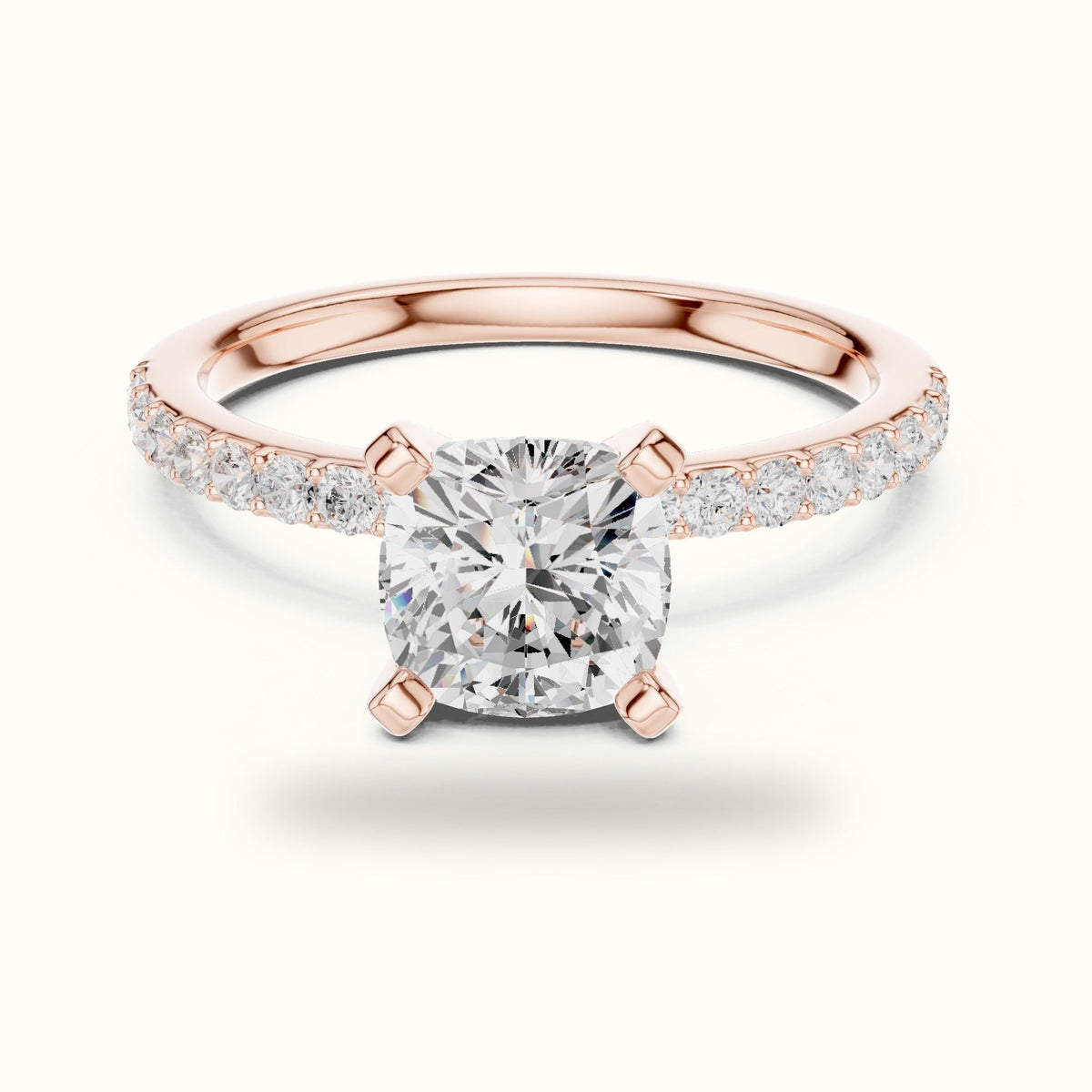 Cushion Cut Corner Prong Lab-Grown Solitaire Ring — Rose gold, front view | Crystal N Cuts