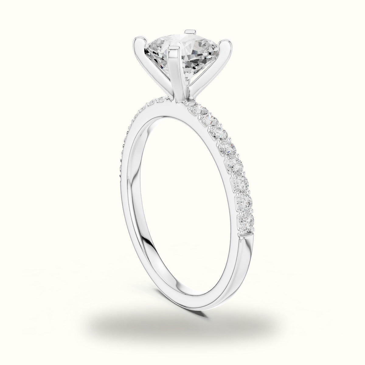 Cushion Cut Corner Prong Lab-Grown Solitaire Ring — White gold, view 1 | Crystal N Cuts