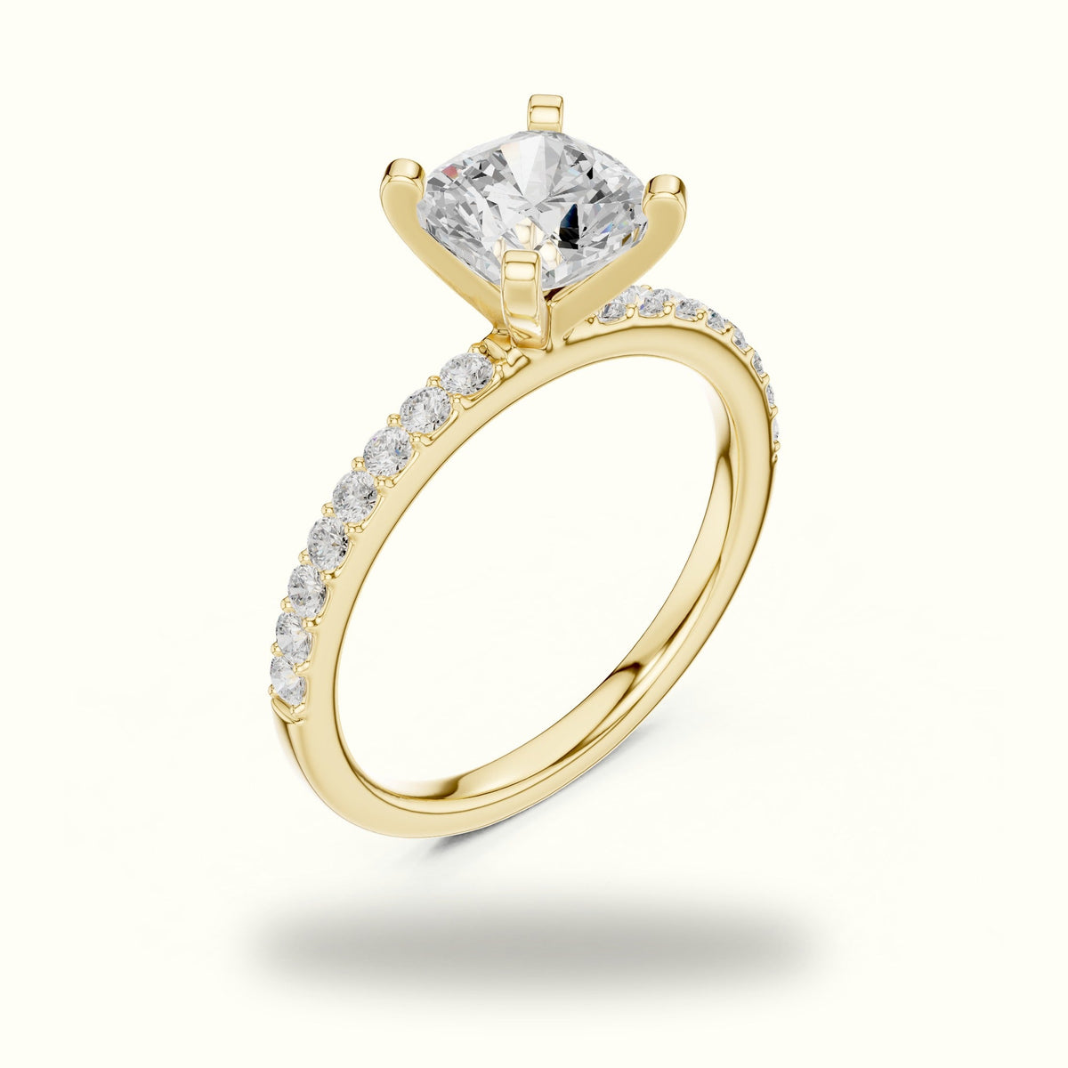 Cushion Cut Corner Prong Lab-Grown Solitaire Ring — Yellow gold, view 2 | Crystal N Cuts
