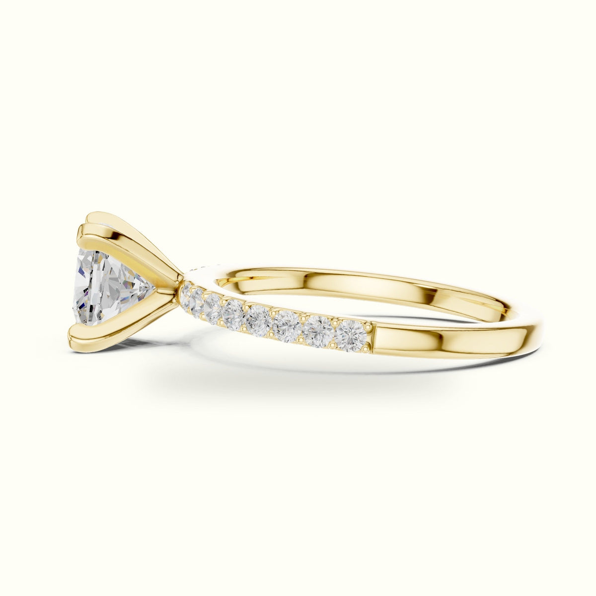 Cushion Cut Corner Prong Lab-Grown Solitaire Ring — Yellow gold, view 3 | Crystal N Cuts