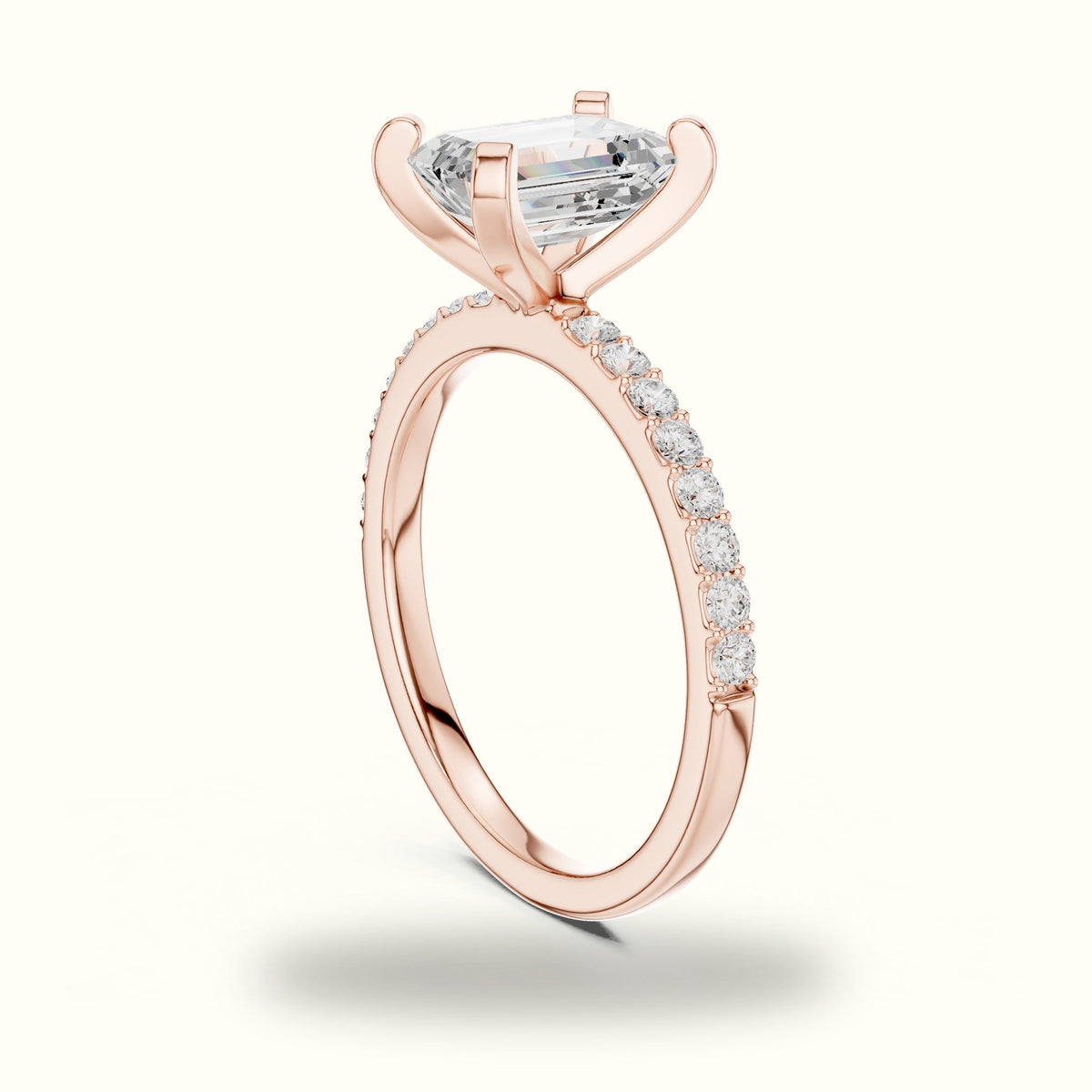 Emerald Cut Corner Prong Lab-Grown Solitaire Ring — Rose gold, view 1 | Crystal N Cuts