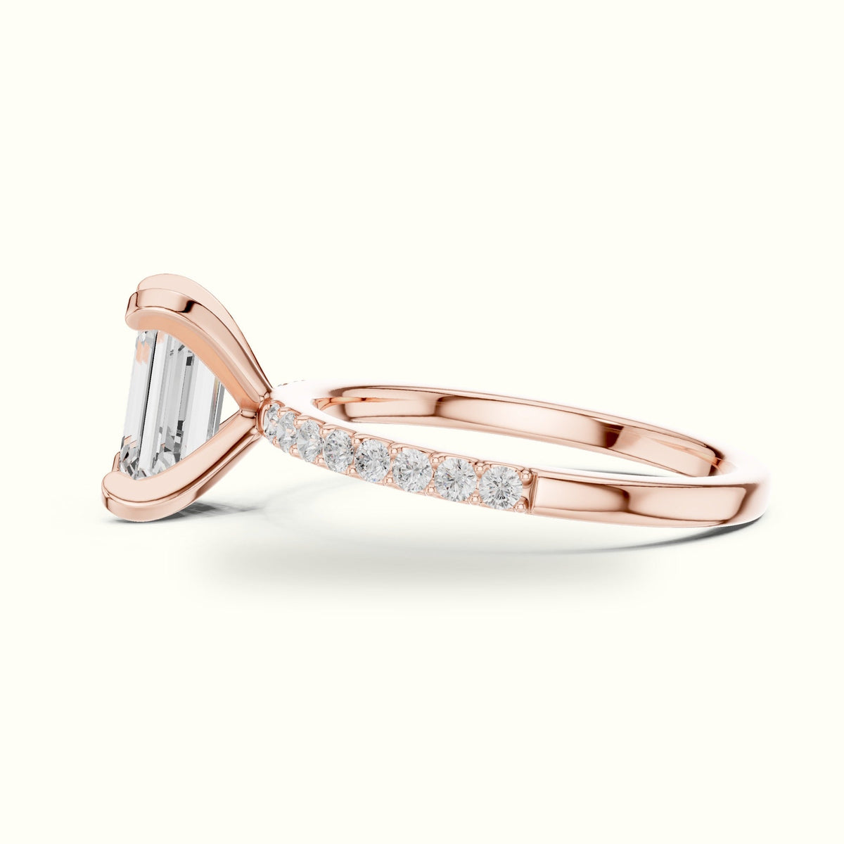 Emerald Cut Corner Prong Lab-Grown Solitaire Ring — Rose gold, view 3 | Crystal N Cuts