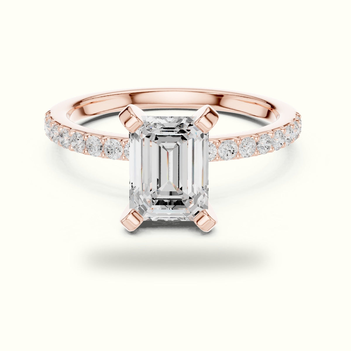Emerald Cut Corner Prong Lab-Grown Solitaire Ring — Rose gold, front view | Crystal N Cuts