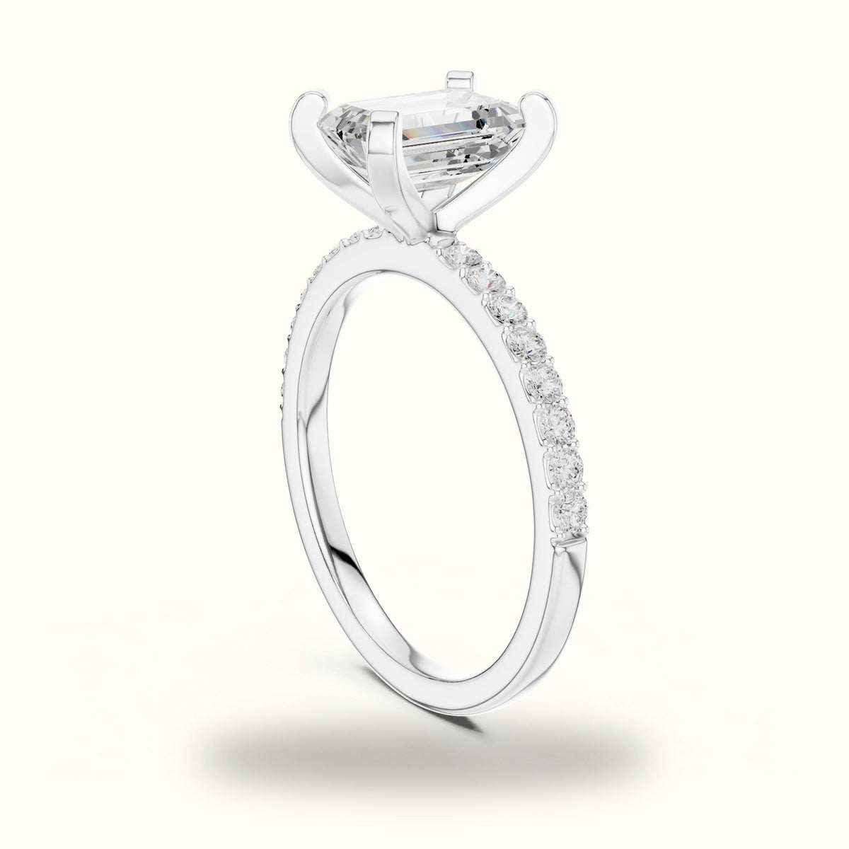 Emerald Cut Corner Prong Lab-Grown Solitaire Ring — White gold, view 1 | Crystal N Cuts