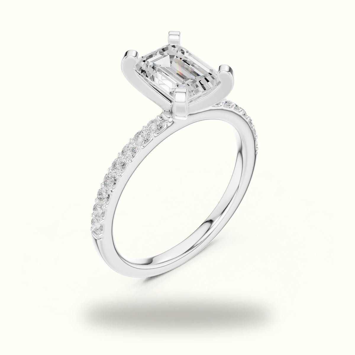 Emerald Cut Corner Prong Lab-Grown Solitaire Ring — White gold, view 2 | Crystal N Cuts