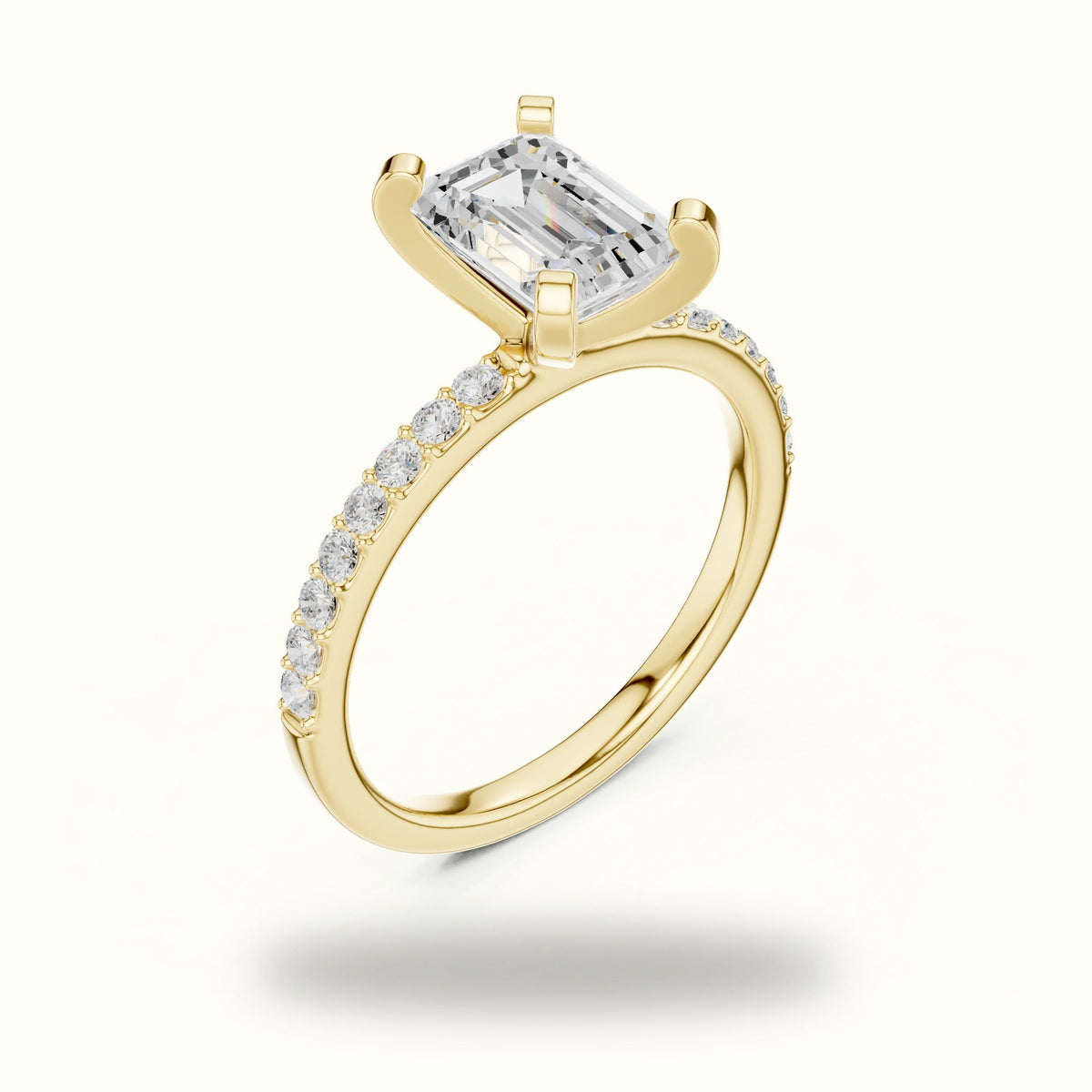 Emerald Cut Corner Prong Lab-Grown Solitaire Ring — Yellow gold, view 2 | Crystal N Cuts