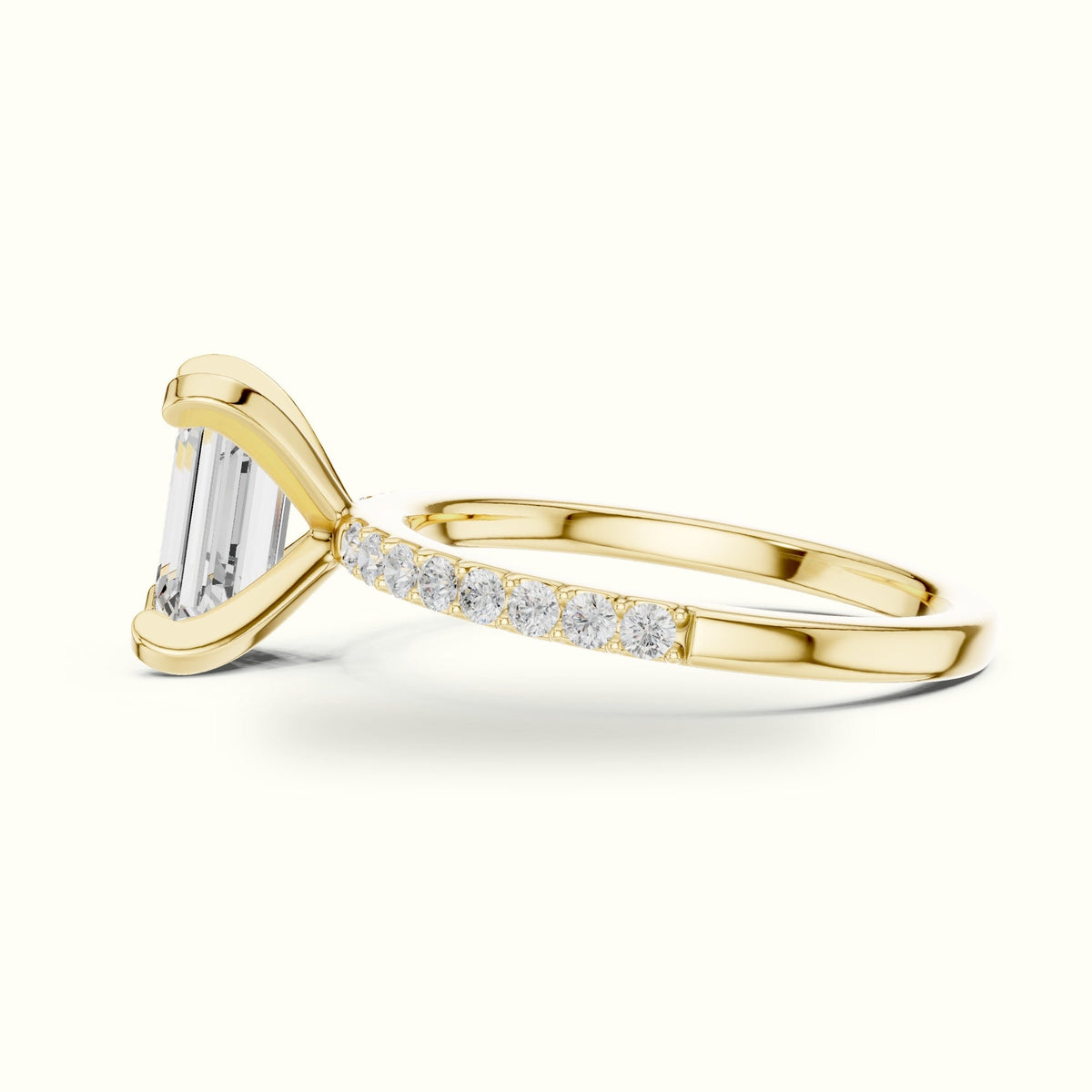 Emerald Cut Corner Prong Lab-Grown Solitaire Ring — Yellow gold, view 3 | Crystal N Cuts